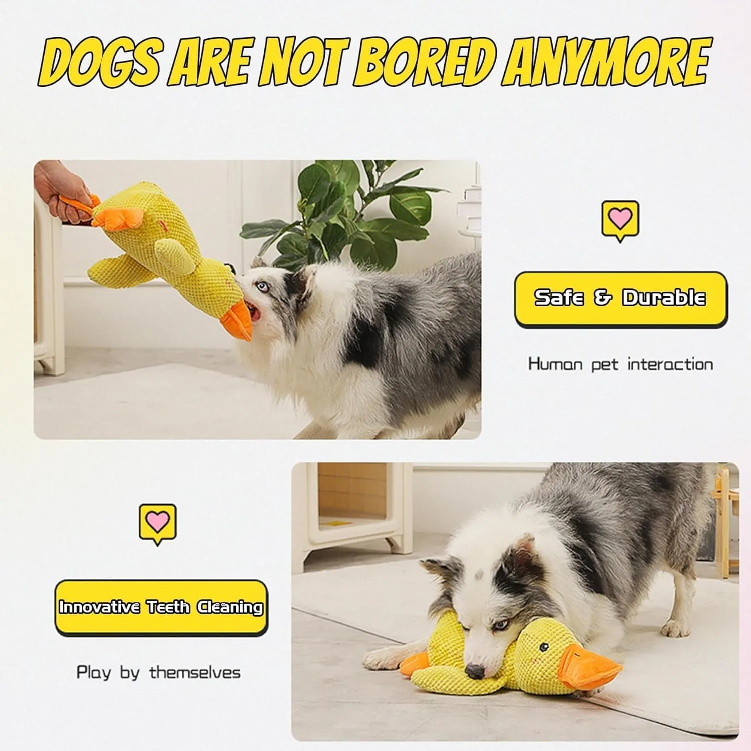 ZUMME Giocattolo da masticare Anatra. 28 * 32cm Peluche per cani, Peluche cigolante, Gioco interattivo per cani, Peluche interattiva da coccolare, per cani di taglia piccola, media e grande (Giallo) - immagine 6