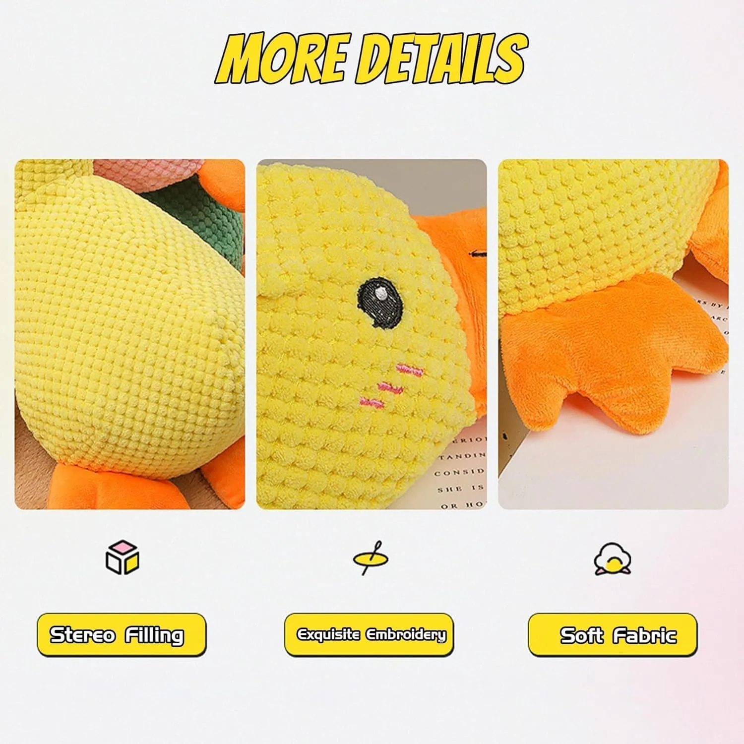 ZUMME Giocattolo da masticare Anatra. 28 * 32cm Peluche per cani, Peluche cigolante, Gioco interattivo per cani, Peluche interattiva da coccolare, per cani di taglia piccola, media e grande (Giallo) - immagine 7
