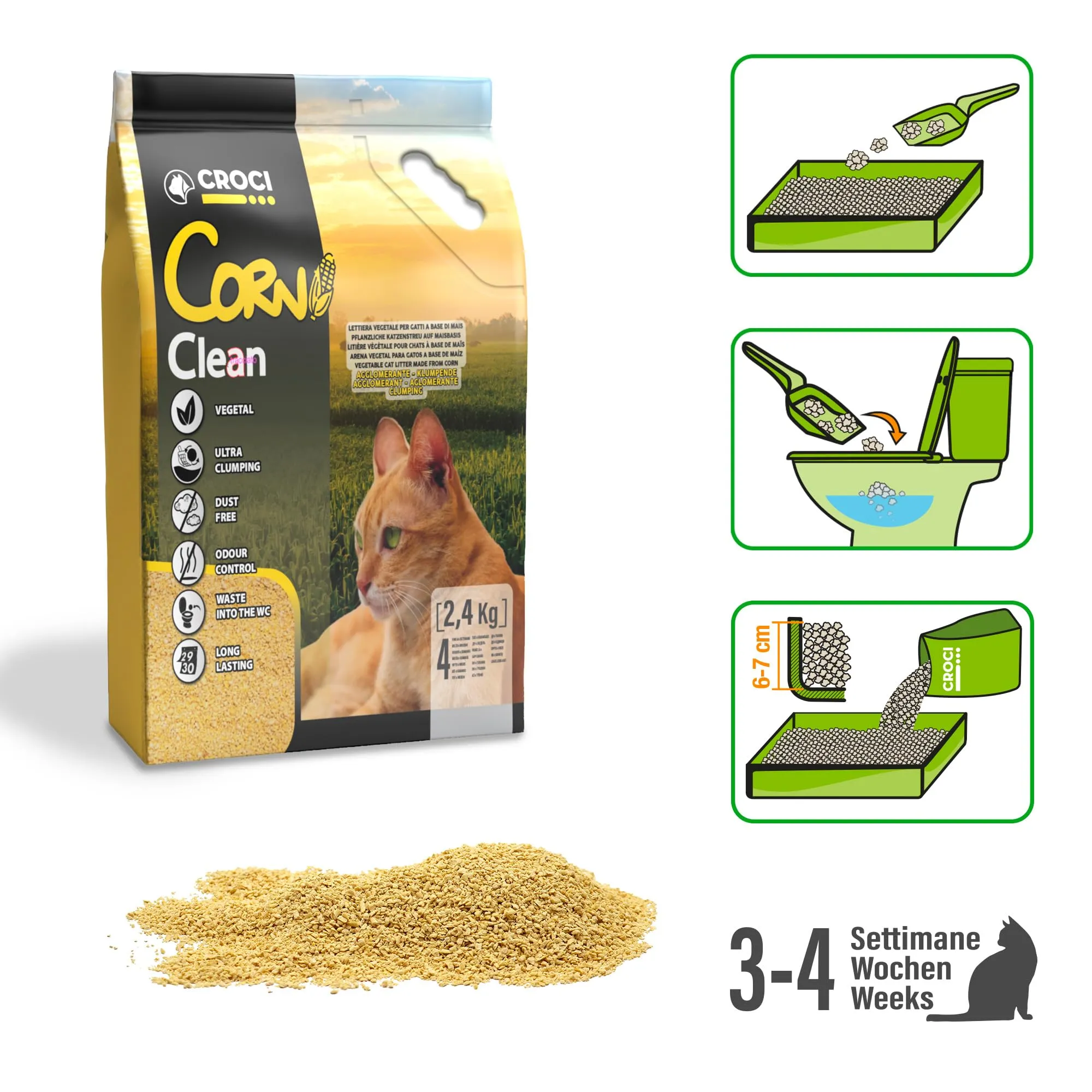 Croci Corn Clean 6L - Lettiera per gatti vegetale, agglomerante - immagine 3
