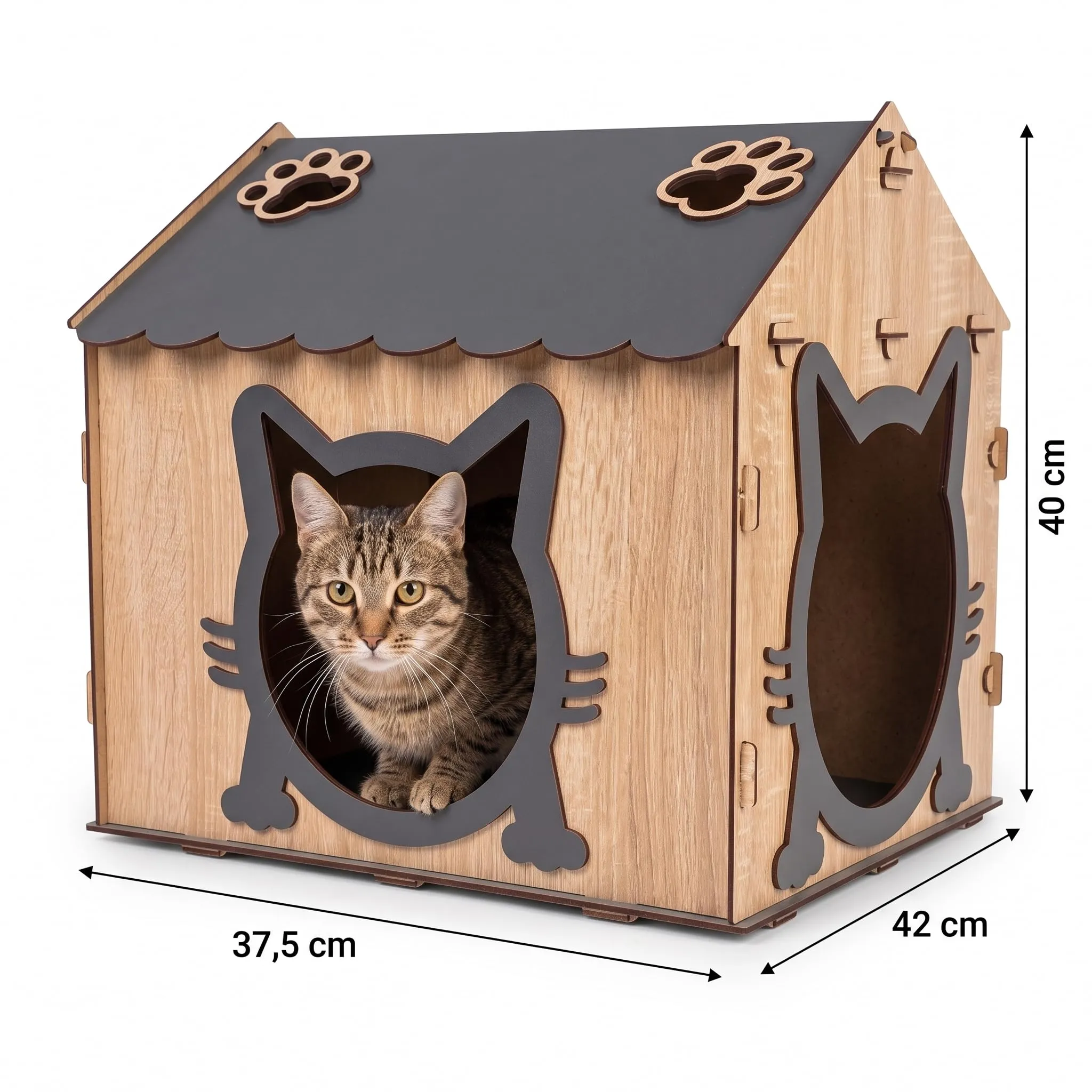 Jungengel Cuccia per gatti, per interni, con tetto, 2 ingressi, in legno - immagine 3