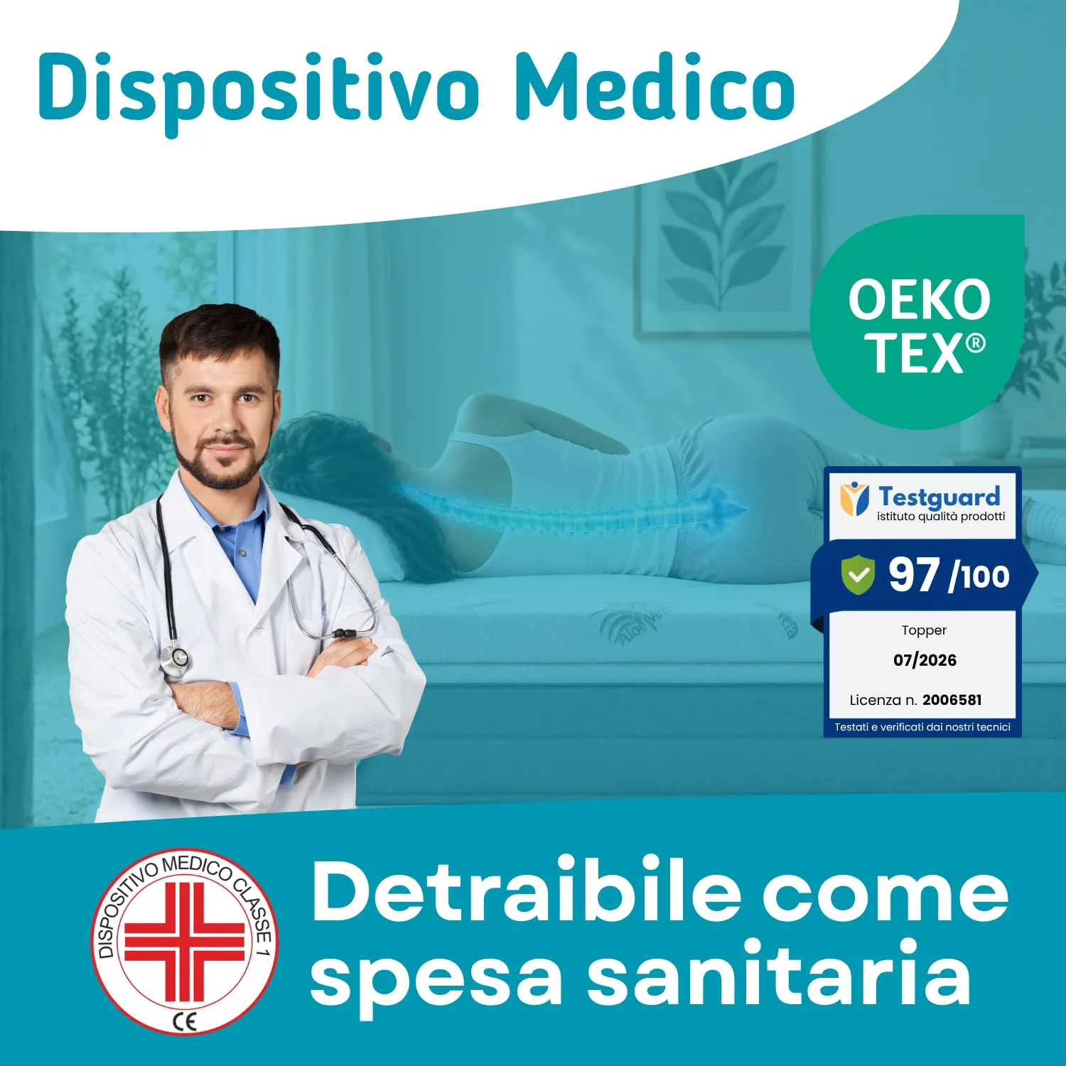Kiby® Topper Matrimoniale Memory Foam 160x190 alto 5 CM | Correttore Materasso Morbido [DISPOSITIVO MEDICO Detraibile] - immagine 2