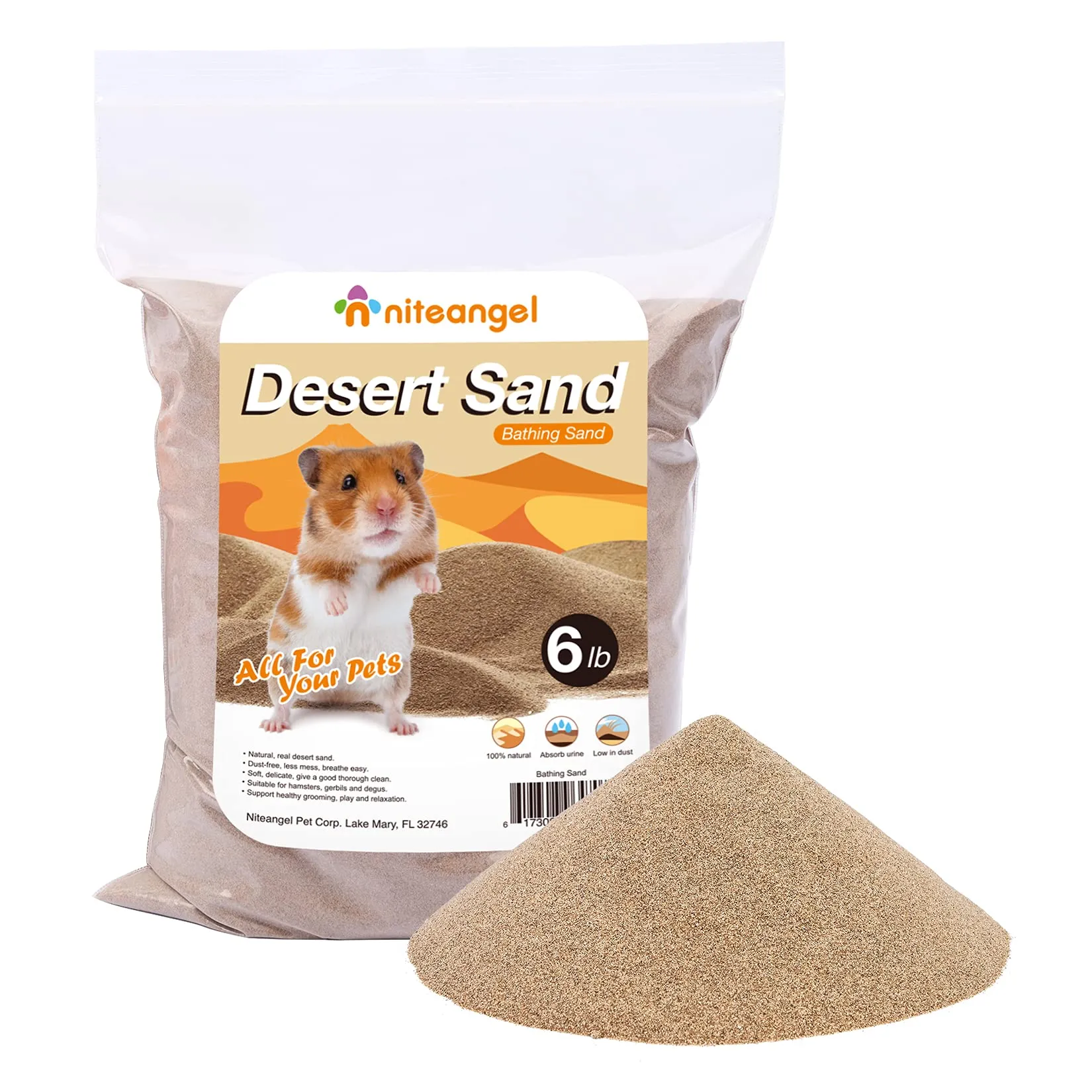 Niteangel Sabbia da bagno nel deserto per criceti, cincillà, gerbo, topi, degu o altri piccoli animali domestici (Sabbia deserta, 2.72kg) - immagine 1