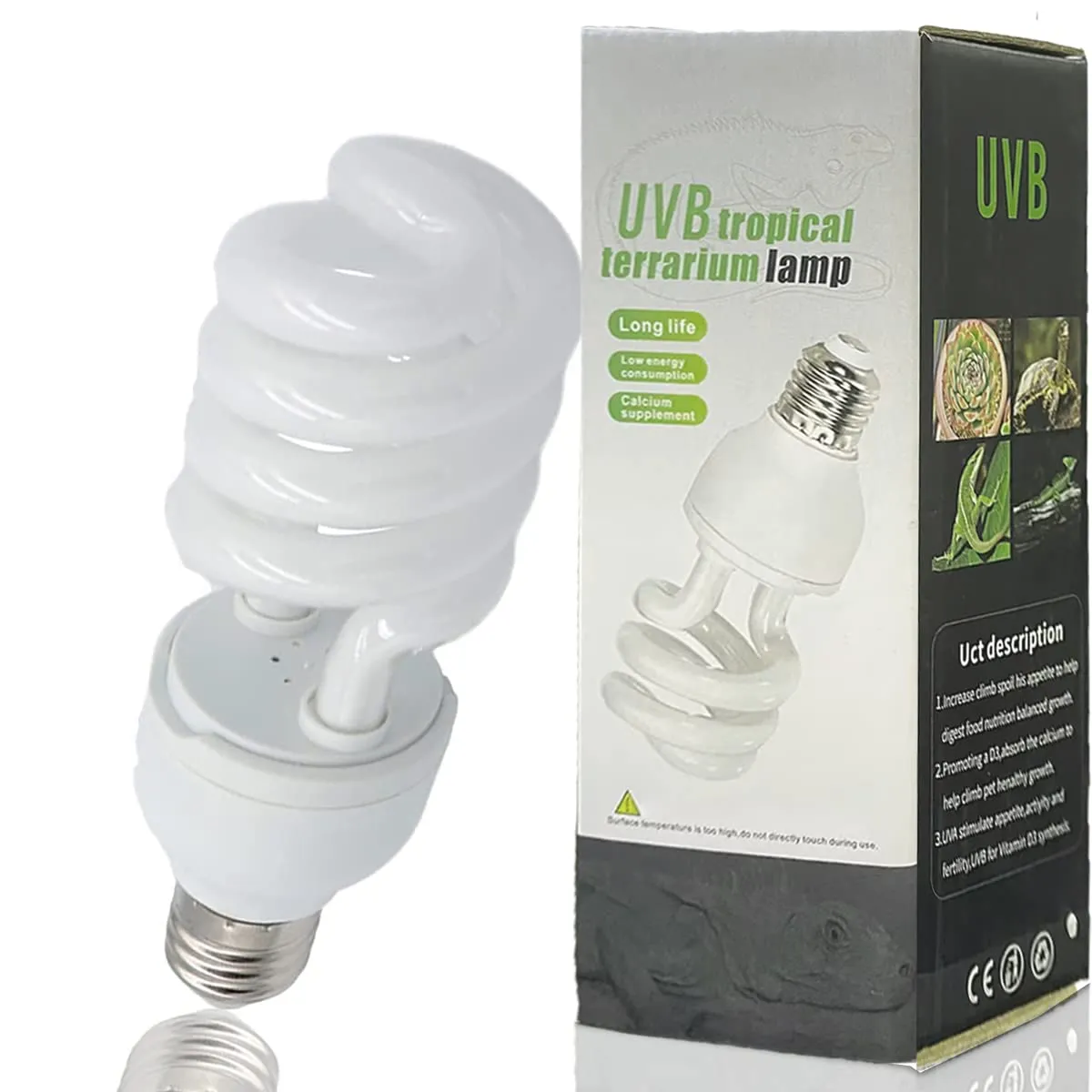 QeeHeng Lampadine UVB per rettili Lampadina per tartaruga per tartarughe acquatiche Lampade per terrari tropicali Supplemento di calcio per foresta pluviale tropicale Lucertola serpente (UVB5.0 26W) - immagine 1
