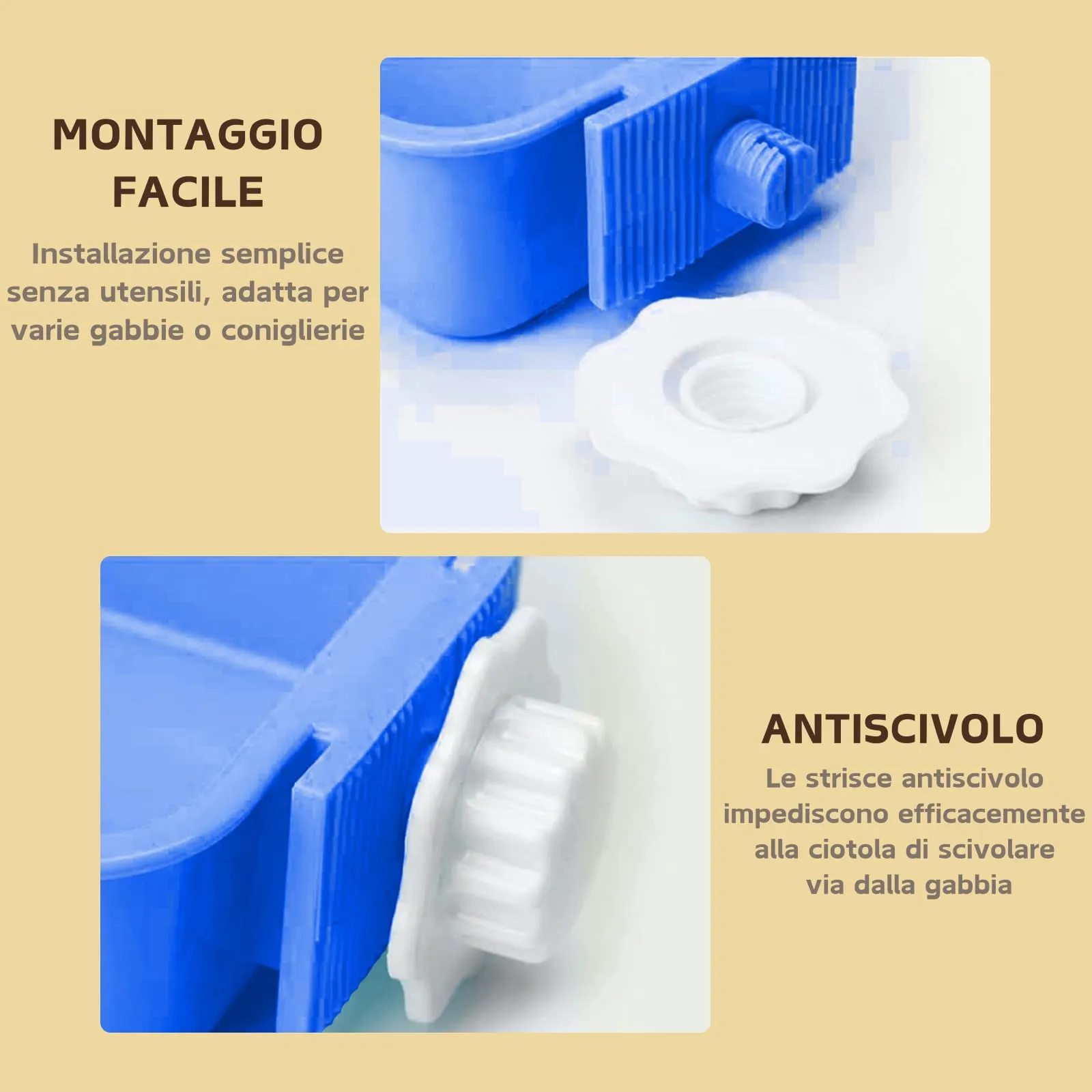 Ciotole da Appendere per Animali Domestici, 2 in 1 Rimovibile Acciaio Inox Ciotola, Gabbia Appendere Ciotole per Cani, Gatti, Coniglio, Criceto, Porcellino D'India, Furetto (Blu) - immagine 3