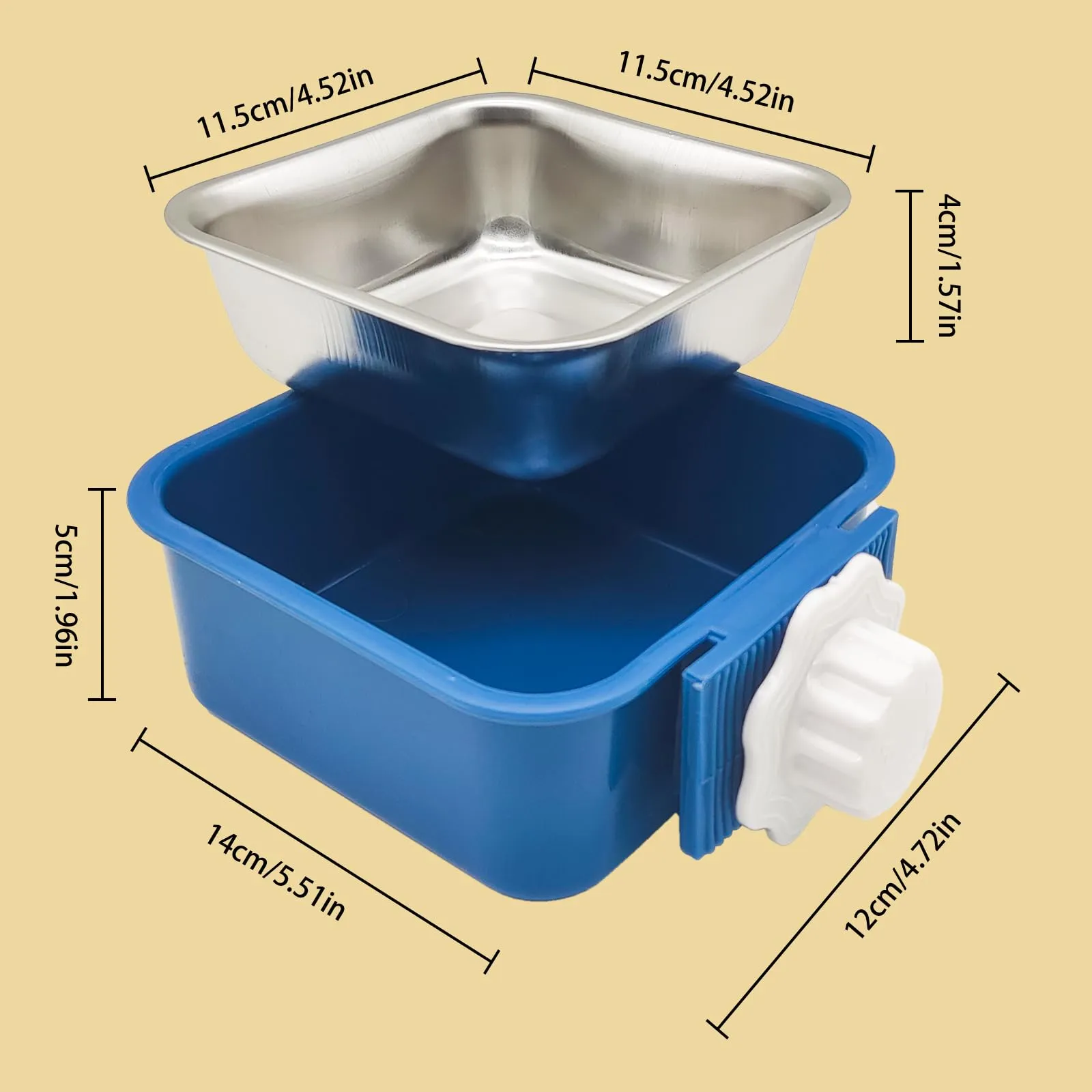 Ciotole da Appendere per Animali Domestici, 2 in 1 Rimovibile Acciaio Inox Ciotola, Gabbia Appendere Ciotole per Cani, Gatti, Coniglio, Criceto, Porcellino D'India, Furetto (Blu) - immagine 4