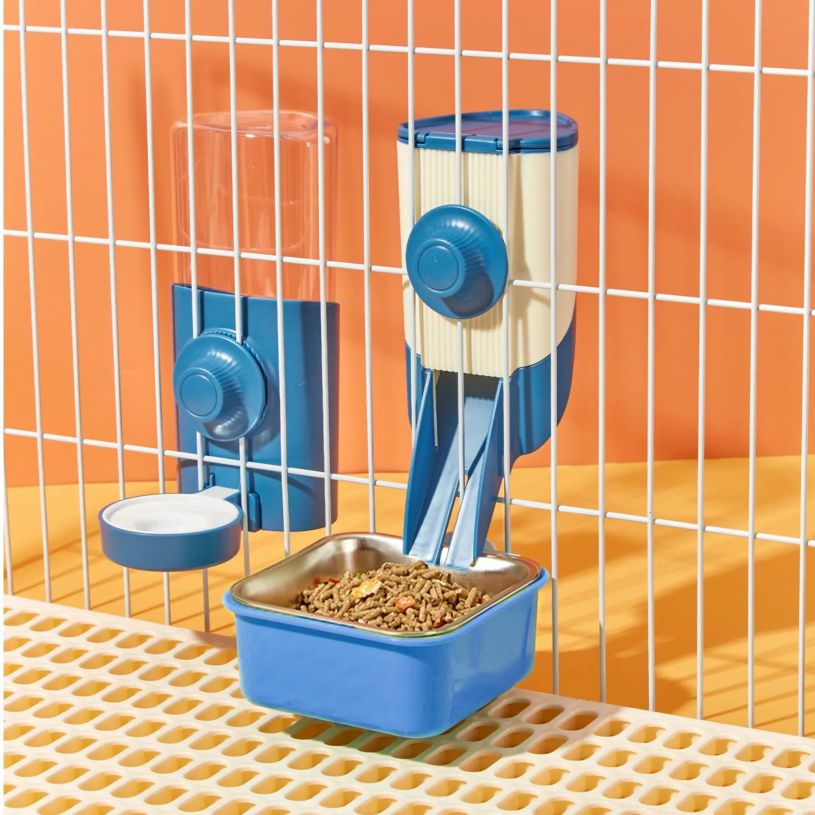 Ciotole da Appendere per Animali Domestici, 2 in 1 Rimovibile Acciaio Inox Ciotola, Gabbia Appendere Ciotole per Cani, Gatti, Coniglio, Criceto, Porcellino D'India, Furetto (Blu) - immagine 7