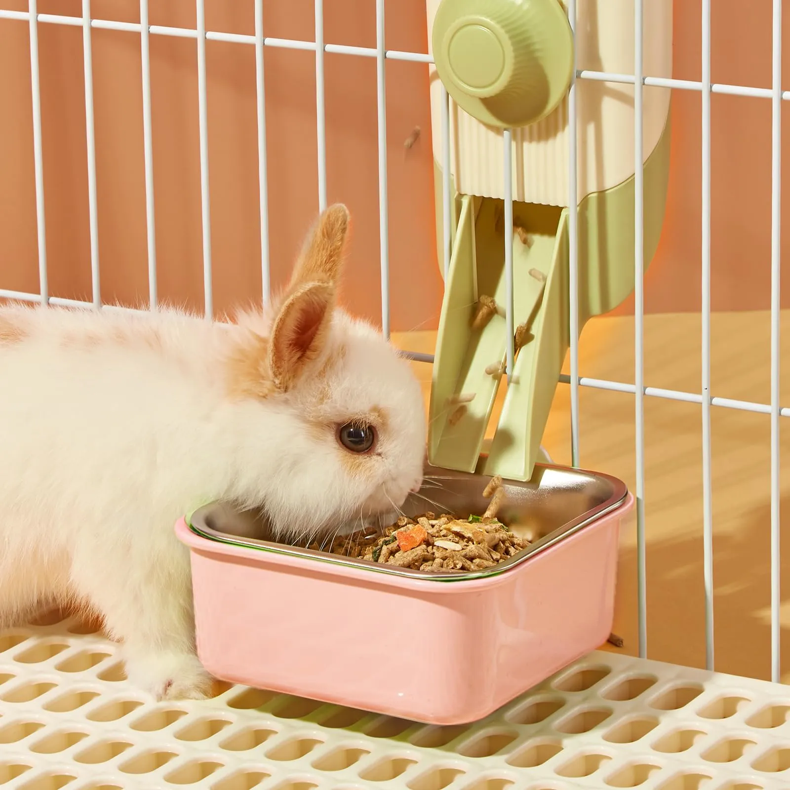 Ciotole da Appendere per Animali Domestici, 2 in 1 Rimovibile Acciaio Inox Ciotola, Gabbia Appendere Ciotole per Cani, Gatti, Coniglio, Criceto, Porcellino D'India, Furetto (Rosa) - immagine 6