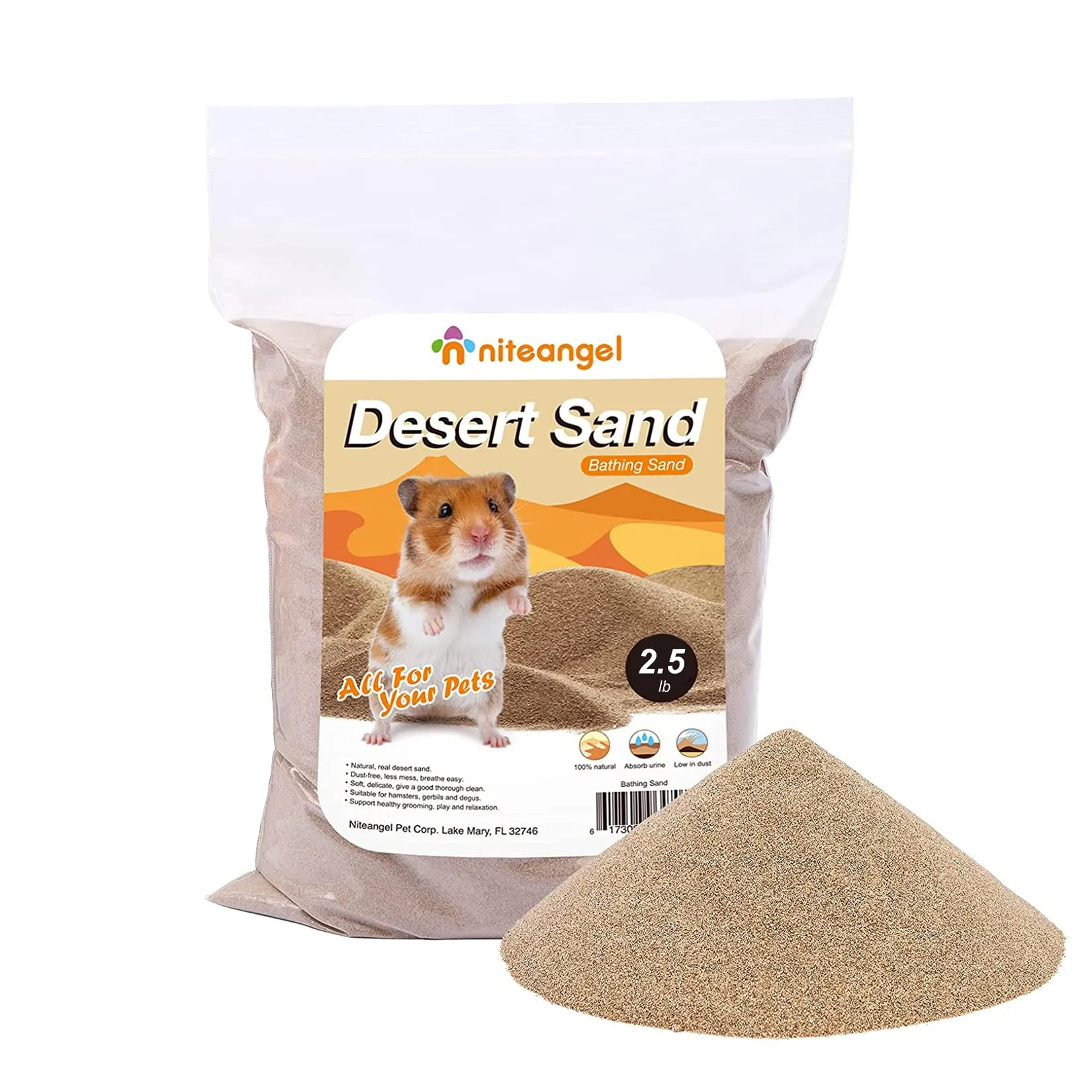 Niteangel Hamster Desert Bath Sand | No-Dust Bath or Potty Litter for Hamster Chinchillas Gerbil Mice Degu or Other Small Pets (2.5LB, Desert Sand) - immagine 1