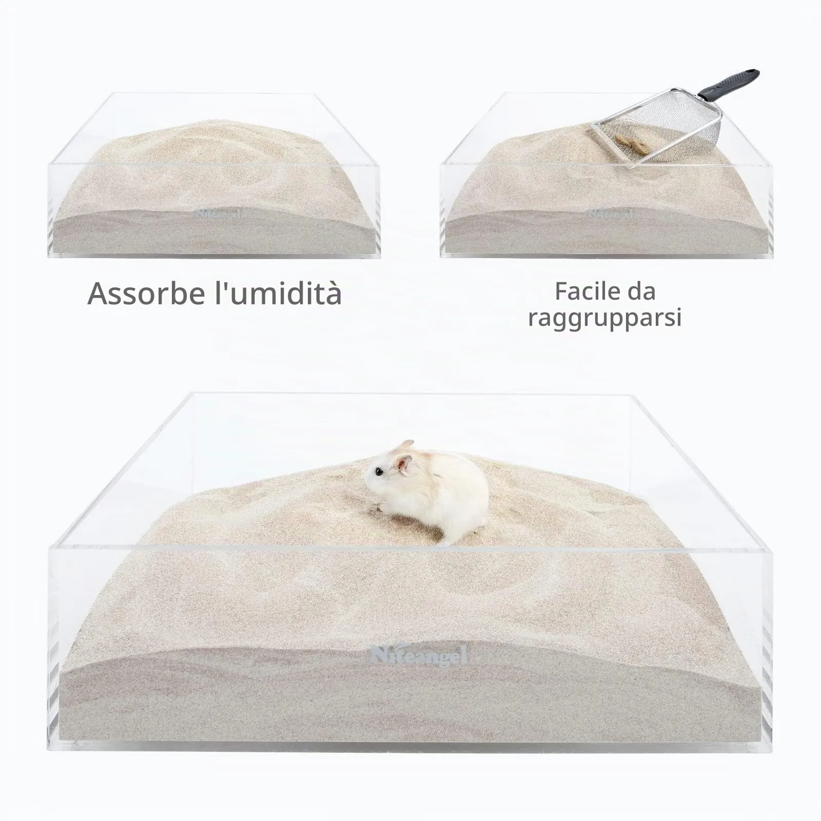 Niteangel Sabbia da bagno nel deserto per criceti, cincillà, gerbo, topi, degu o altri piccoli animali domestici (Sabbia del deserto e particelle di zeolite, 1kg) - immagine 2