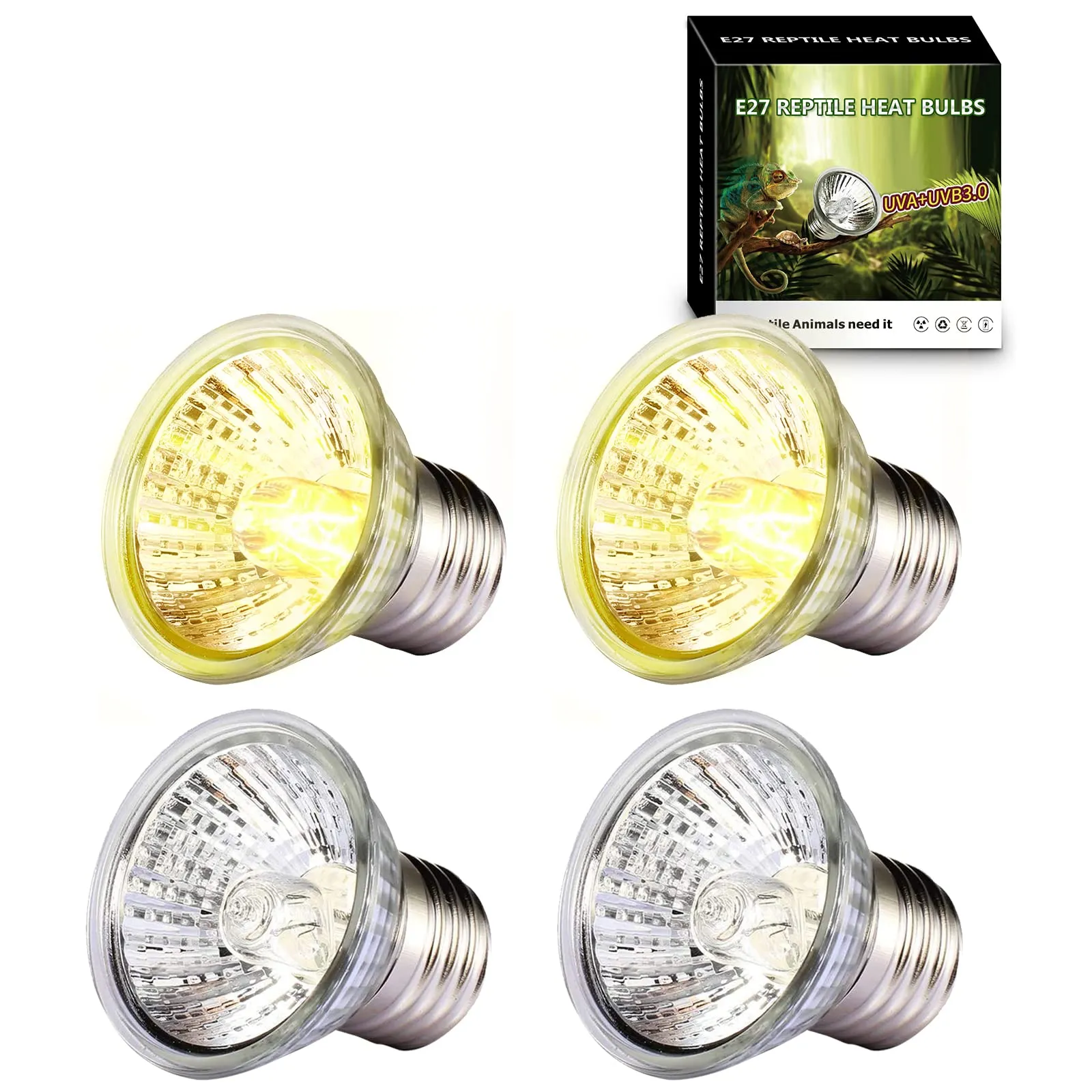 PewinGo 50W*4 Lampadine Tartarughe, Lampadine Rettile e Anfibio per Lampada Calore, E27 UVA UVB per Tartaruga, Serpente, Lucertola, Camaleonte ECC - immagine 1