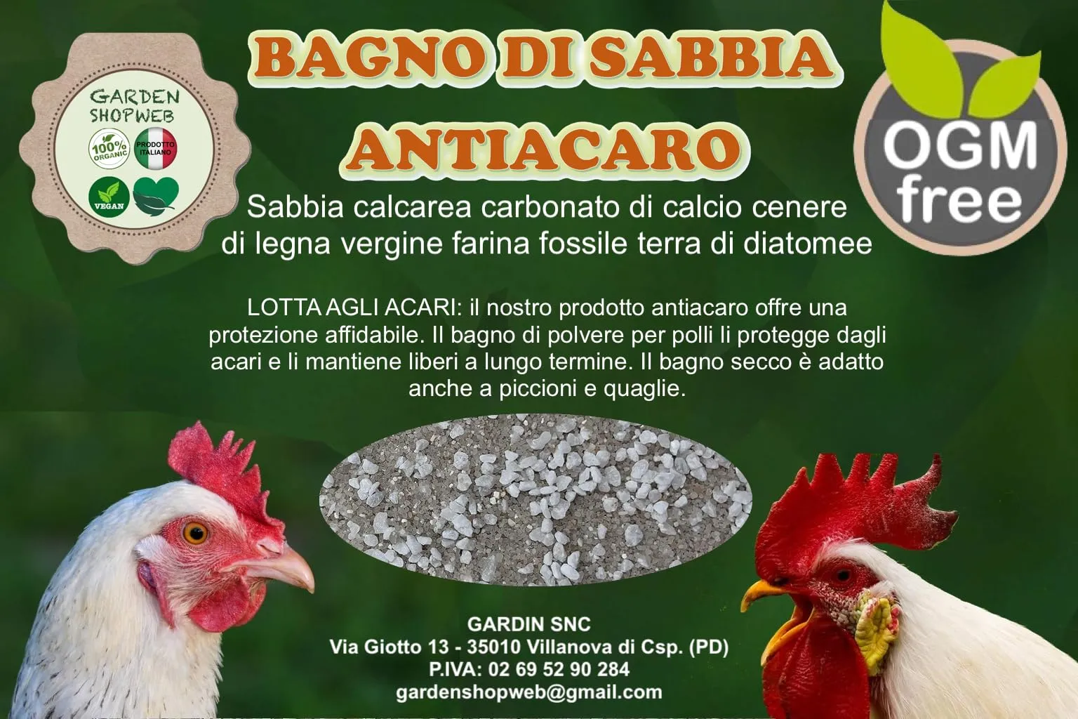 Sabbia da bagno per pollame con carbonato di calcio, cenere e farina fossile ottimo antiparassitario BIO (22Kg) - immagine 2
