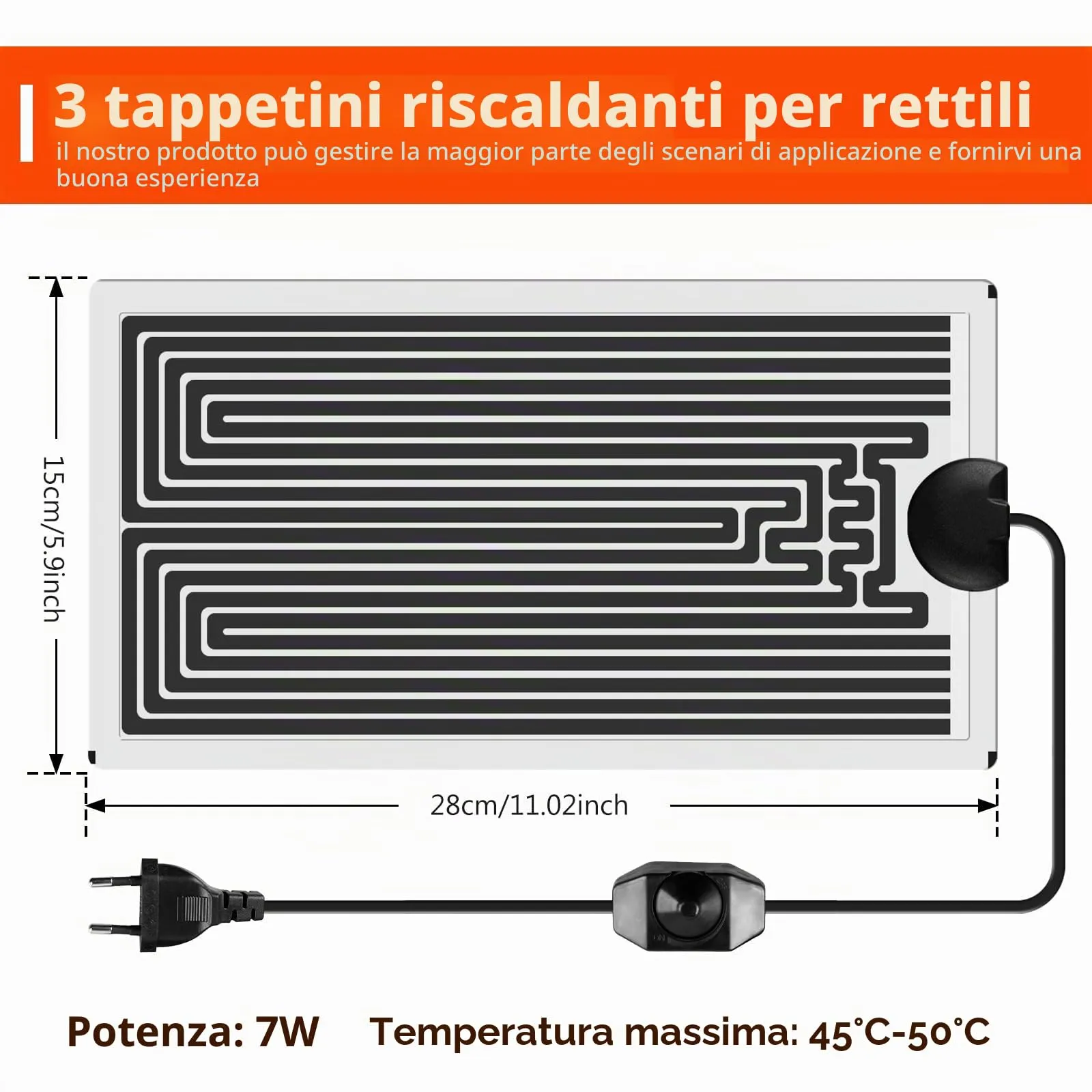 SPORWAY Tappetino riscaldante rettile, 3 pezzi, per terrario, con regolatore di temperatura, tappetino riscaldante regolabile, per rettili, tartarughe, serpenti, lucertola, geco, granchio eremita, - immagine 2