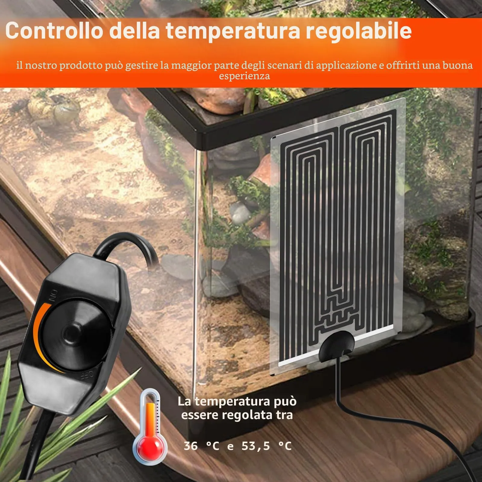 SPORWAY Tappetino riscaldante rettile, 3 pezzi, per terrario, con regolatore di temperatura, tappetino riscaldante regolabile, per rettili, tartarughe, serpenti, lucertola, geco, granchio eremita, - immagine 6