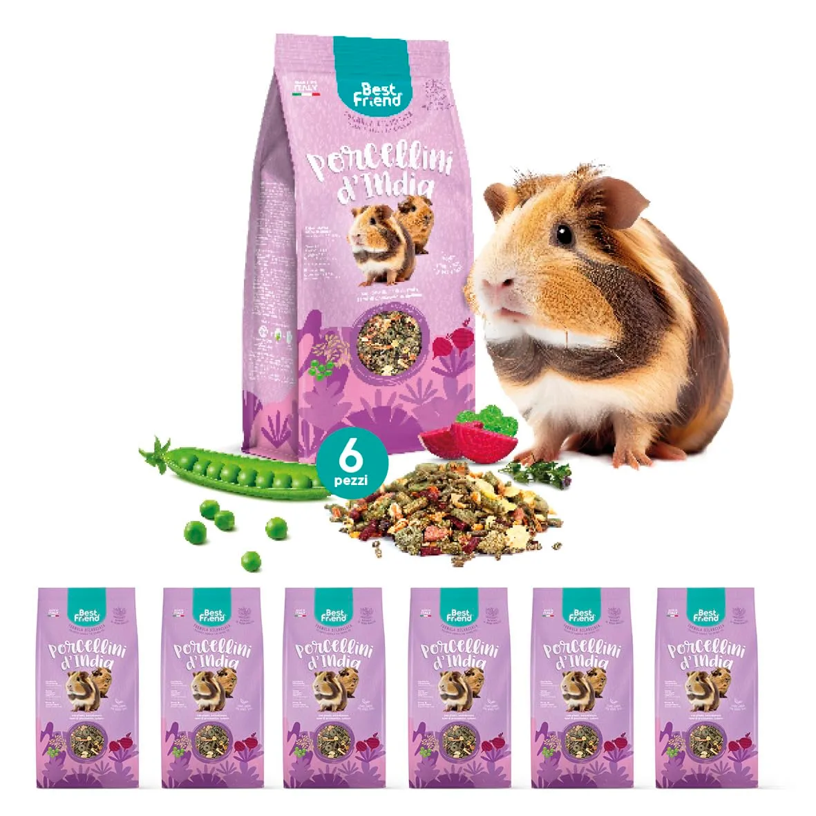 Best Friend Mangime Completo per i Porcellini d'India con Piselli, Barbabietola, Semi di Prezzemolo e Sedano. Mangime per i Roditori con Ingredienti Naturali, Made in Italy| Confezione da 6 pacchi - immagine 1