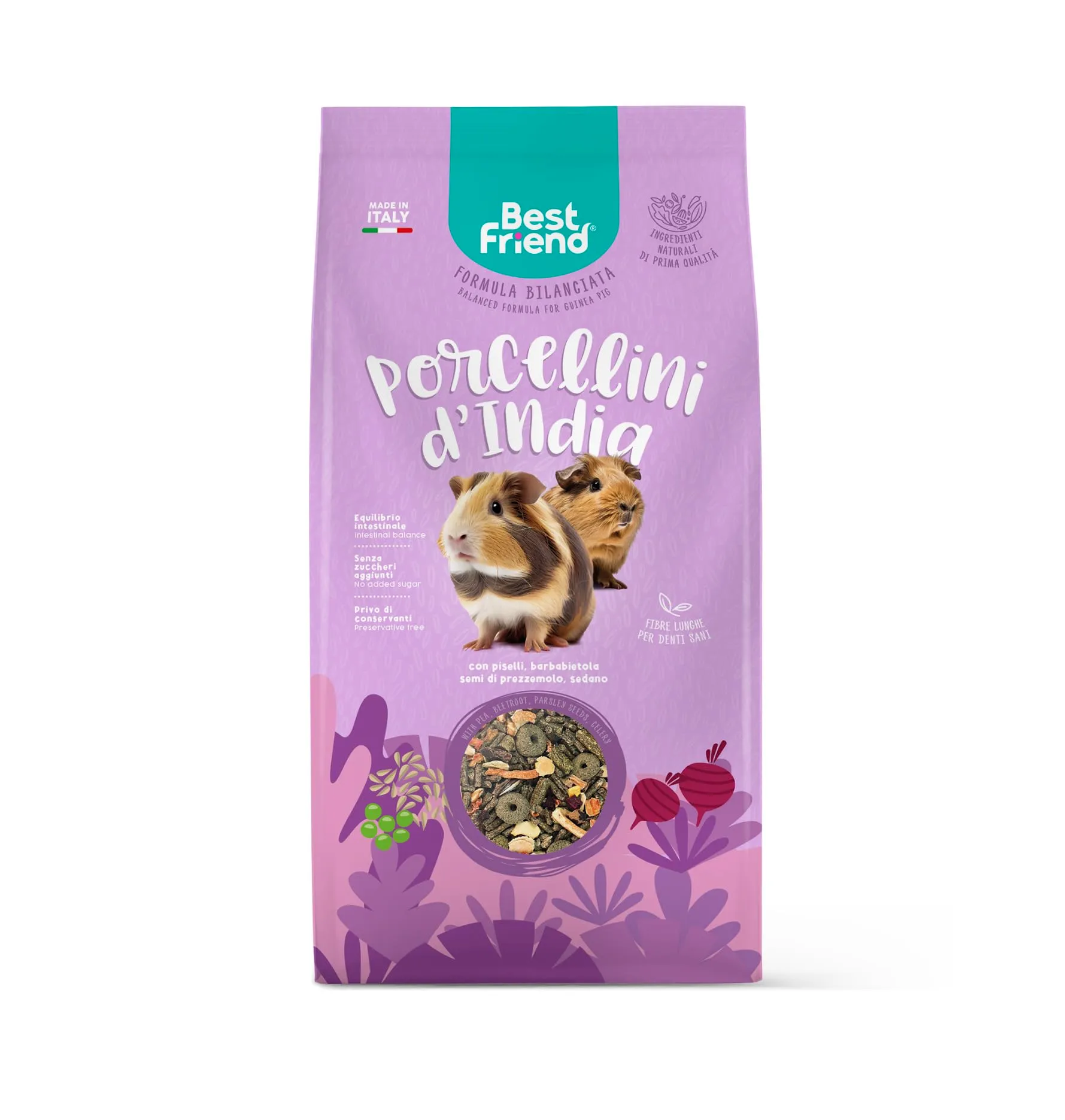 Best Friend Mangime Completo per i Porcellini d'India con Piselli, Barbabietola, Semi di Prezzemolo e Sedano. Mangime per i Roditori con Ingredienti Naturali, Made in Italy| Confezione da 6 pacchi - immagine 2