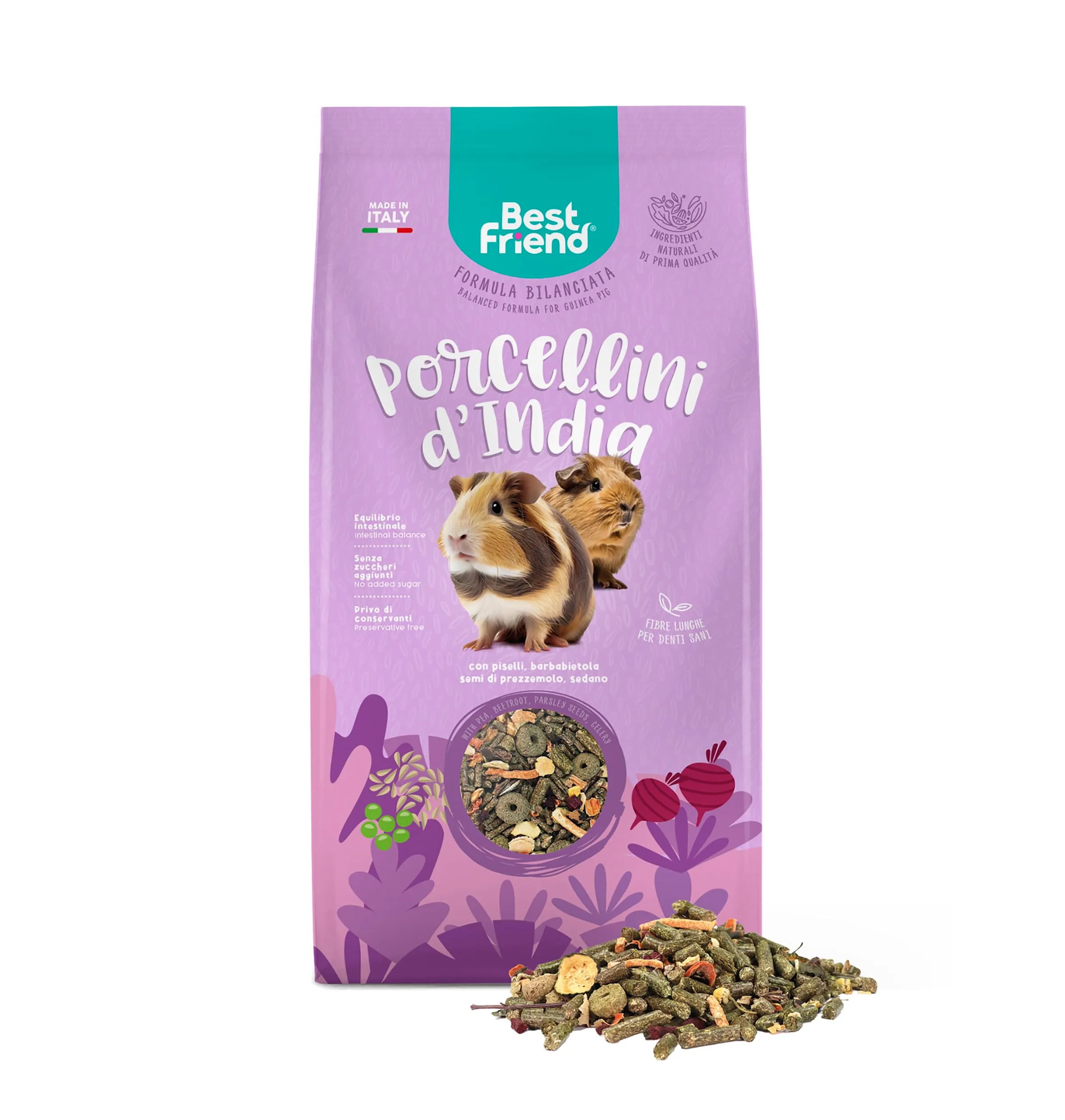 Best Friend Mangime Completo per i Porcellini d'India con Piselli, Barbabietola, Semi di Prezzemolo e Sedano. Mangime per i Roditori con Ingredienti Naturali, Made in Italy| Confezione da 6 pacchi - immagine 3