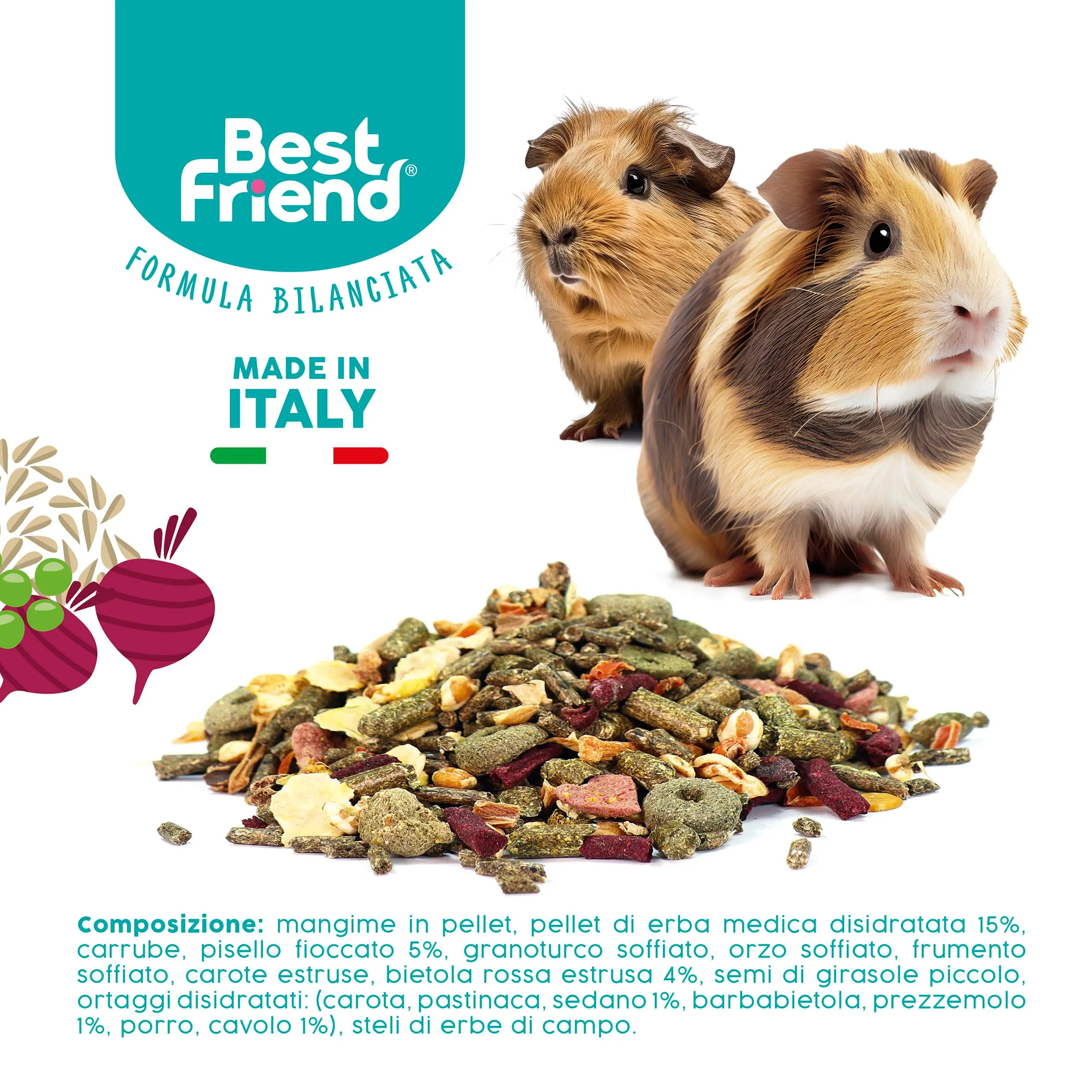 Best Friend Mangime Completo per i Porcellini d'India con Piselli, Barbabietola, Semi di Prezzemolo e Sedano. Mangime per i Roditori con Ingredienti Naturali, Made in Italy| Confezione da 6 pacchi - immagine 5