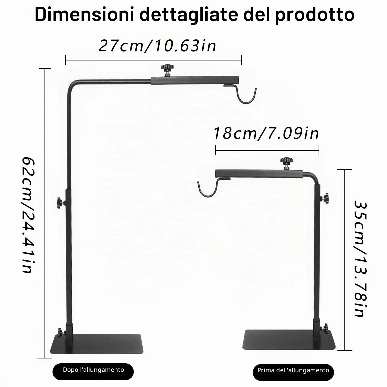 Joycabin Supporto per lampada di calore rettile, regolabile in altezza e larghezza, per terrari di diverse altezze, lampada termica per rettili, nero, incandescente, 1 unità - immagine 2