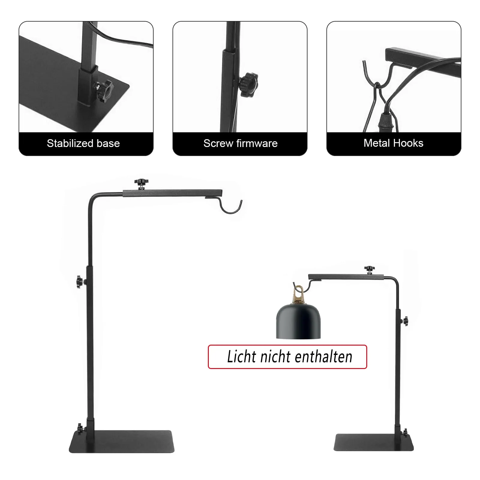 Joycabin Supporto per lampada di calore rettile, regolabile in altezza e larghezza, per terrari di diverse altezze, lampada termica per rettili, nero, incandescente, 1 unità - immagine 3
