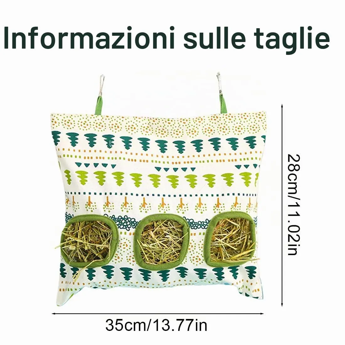 WeddHuis Sacchetti per Fieno in Tela, rastrelliere per Fieno, Sacchetti per l'alimentazione di Piccoli Animali, mangiatoie per Conigli (3 Fori) - immagine 2