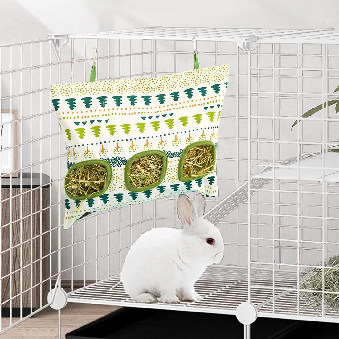 WeddHuis Sacchetti per Fieno in Tela, rastrelliere per Fieno, Sacchetti per l'alimentazione di Piccoli Animali, mangiatoie per Conigli (3 Fori) - immagine 4