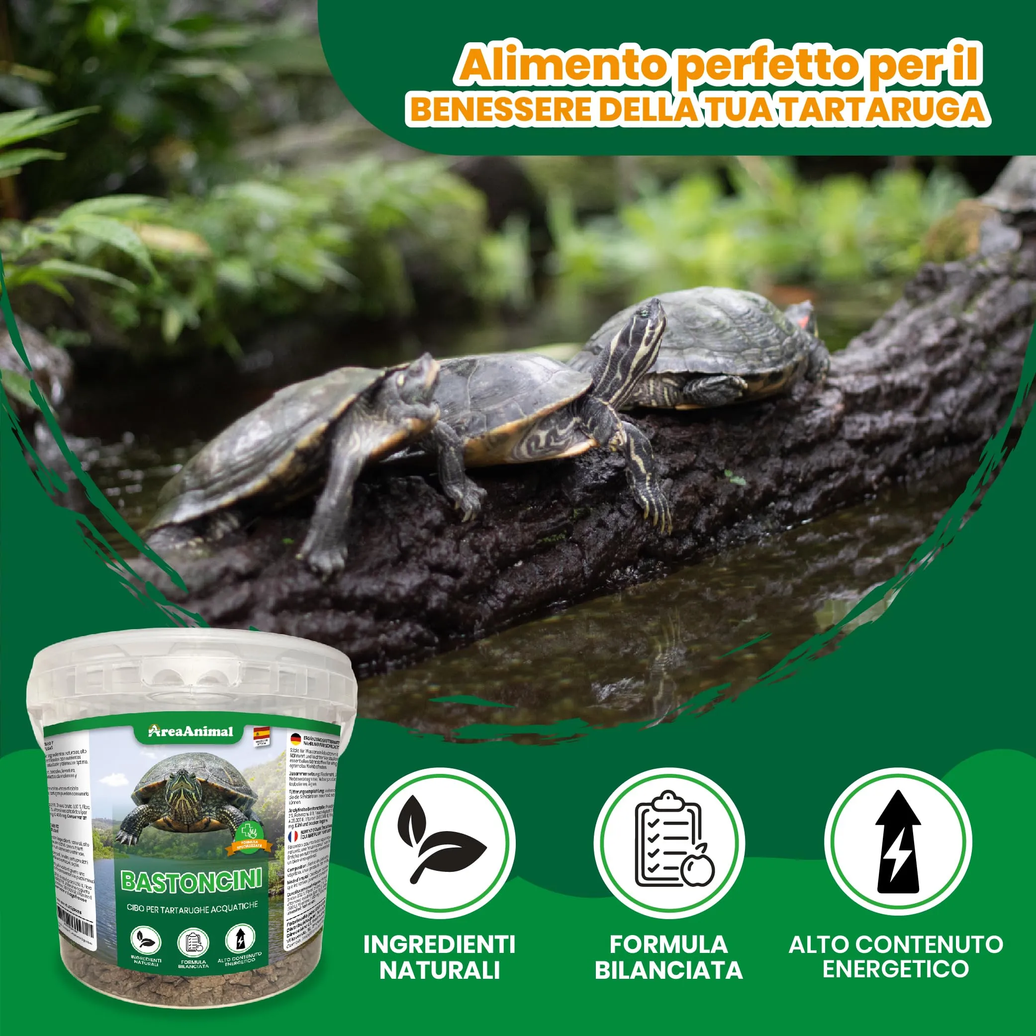 AreaAnimal - Mangime Tartarughe Acqua e Cibo Tartarughe d'Acqua 1,5KG/5,5L - immagine 2