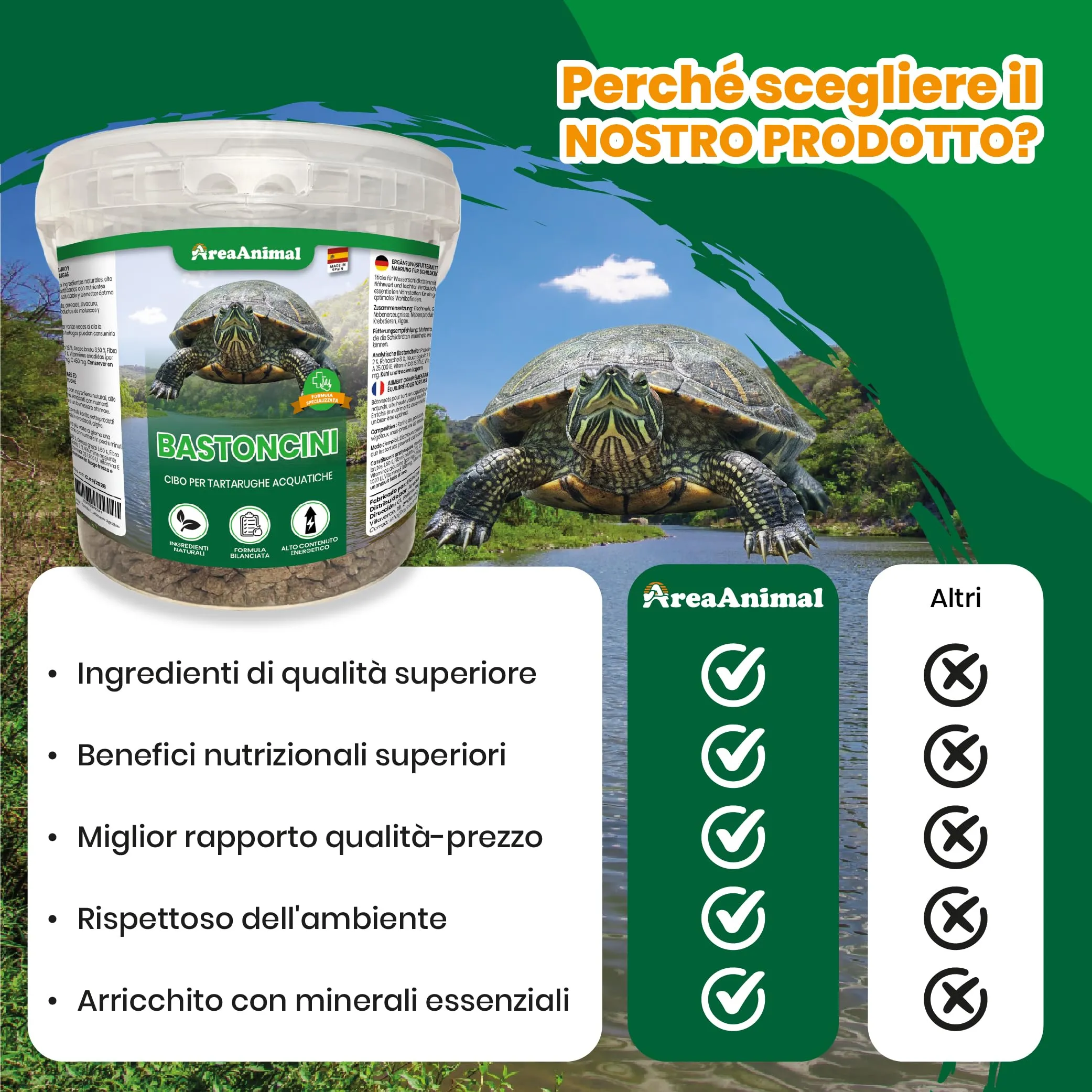 AreaAnimal - Mangime Tartarughe Acqua e Cibo Tartarughe d'Acqua 1,5KG/5,5L - immagine 3