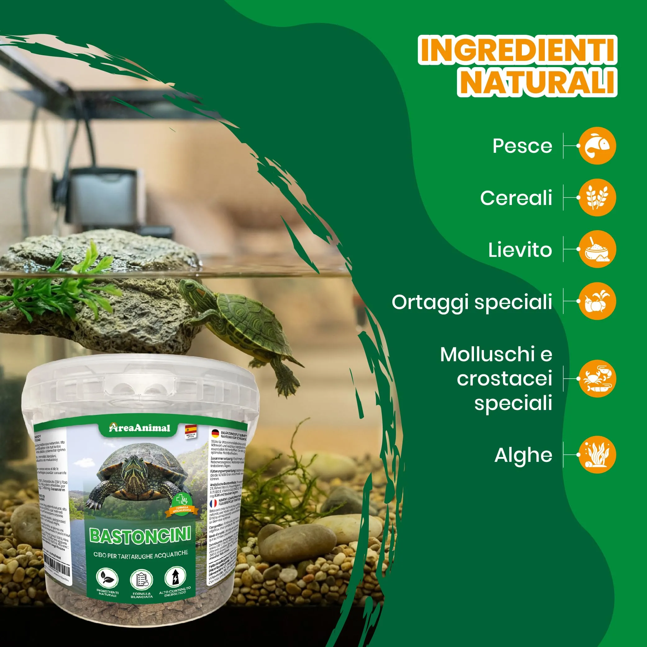 AreaAnimal - Mangime Tartarughe Acqua e Cibo Tartarughe d'Acqua 1,5KG/5,5L - immagine 4