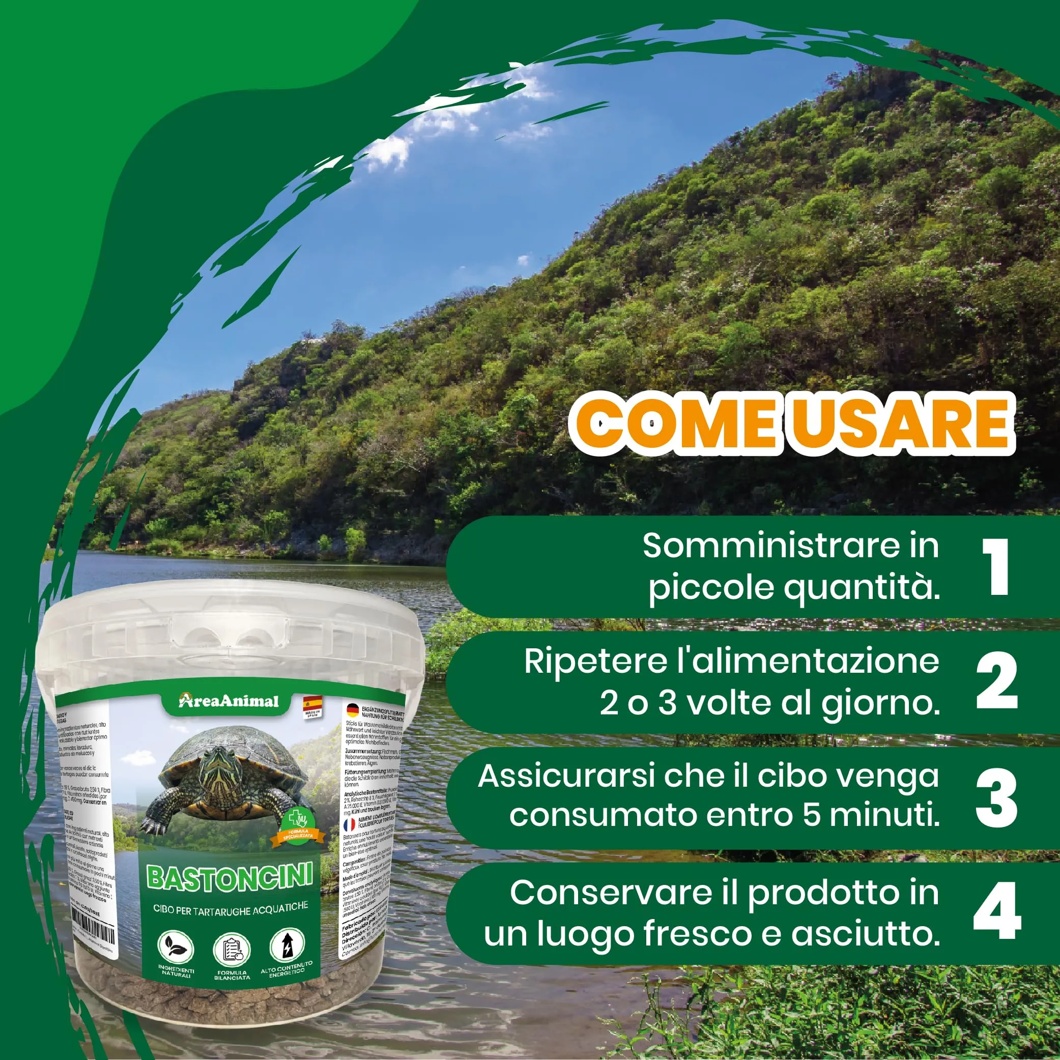 AreaAnimal - Mangime Tartarughe Acqua e Cibo Tartarughe d'Acqua 1,5KG/5,5L - immagine 5