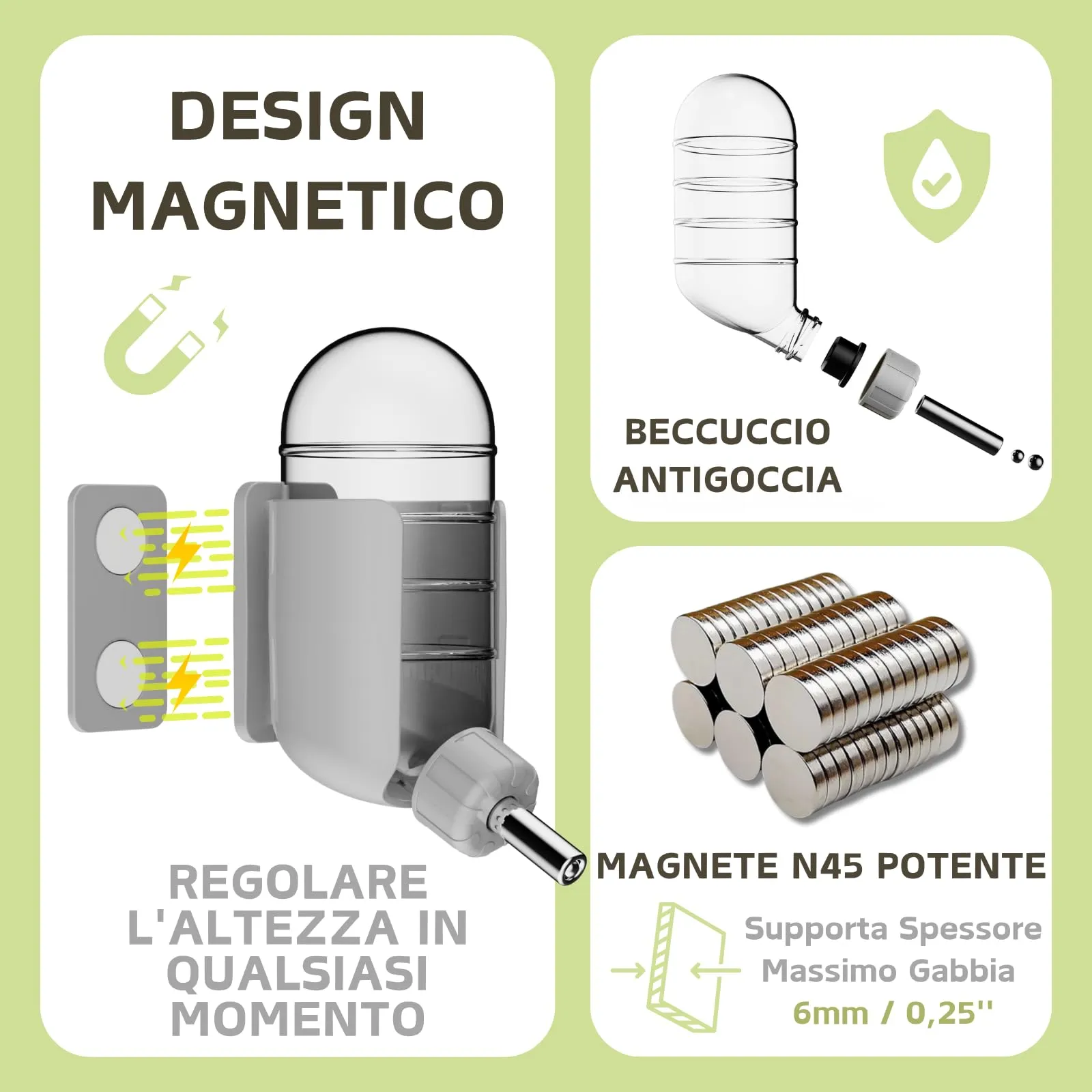 Bottiglia d'acqua per criceto con stent magnetici, supporto per bottiglie d'acqua per vasche in vetro, adatta per criceti siriani nani, gerbilli, topi, ratti, degus - immagine 2