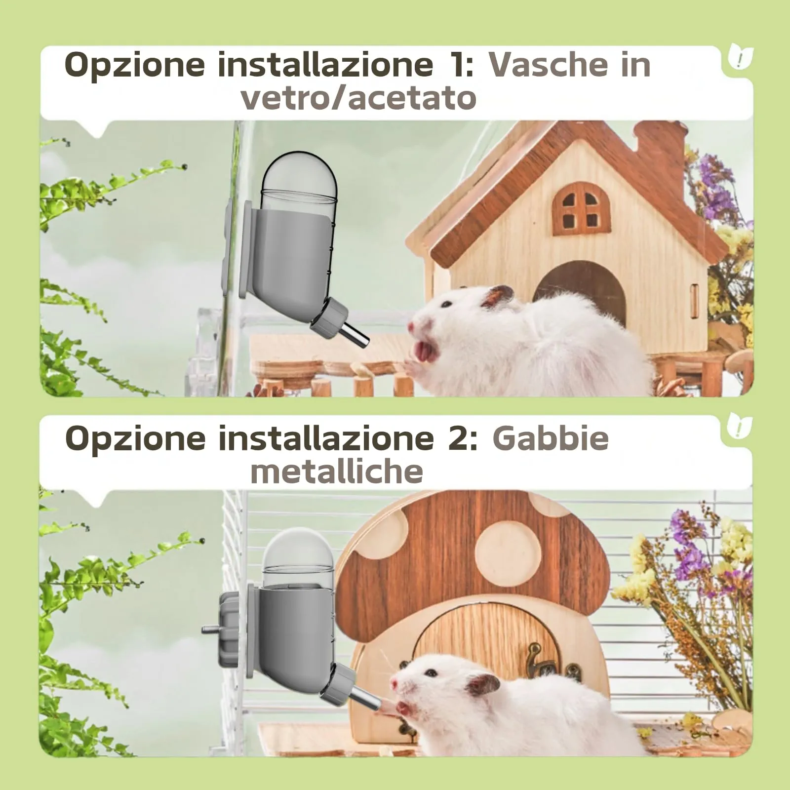 Bottiglia d'acqua per criceto con stent magnetici, supporto per bottiglie d'acqua per vasche in vetro, adatta per criceti siriani nani, gerbilli, topi, ratti, degus - immagine 5