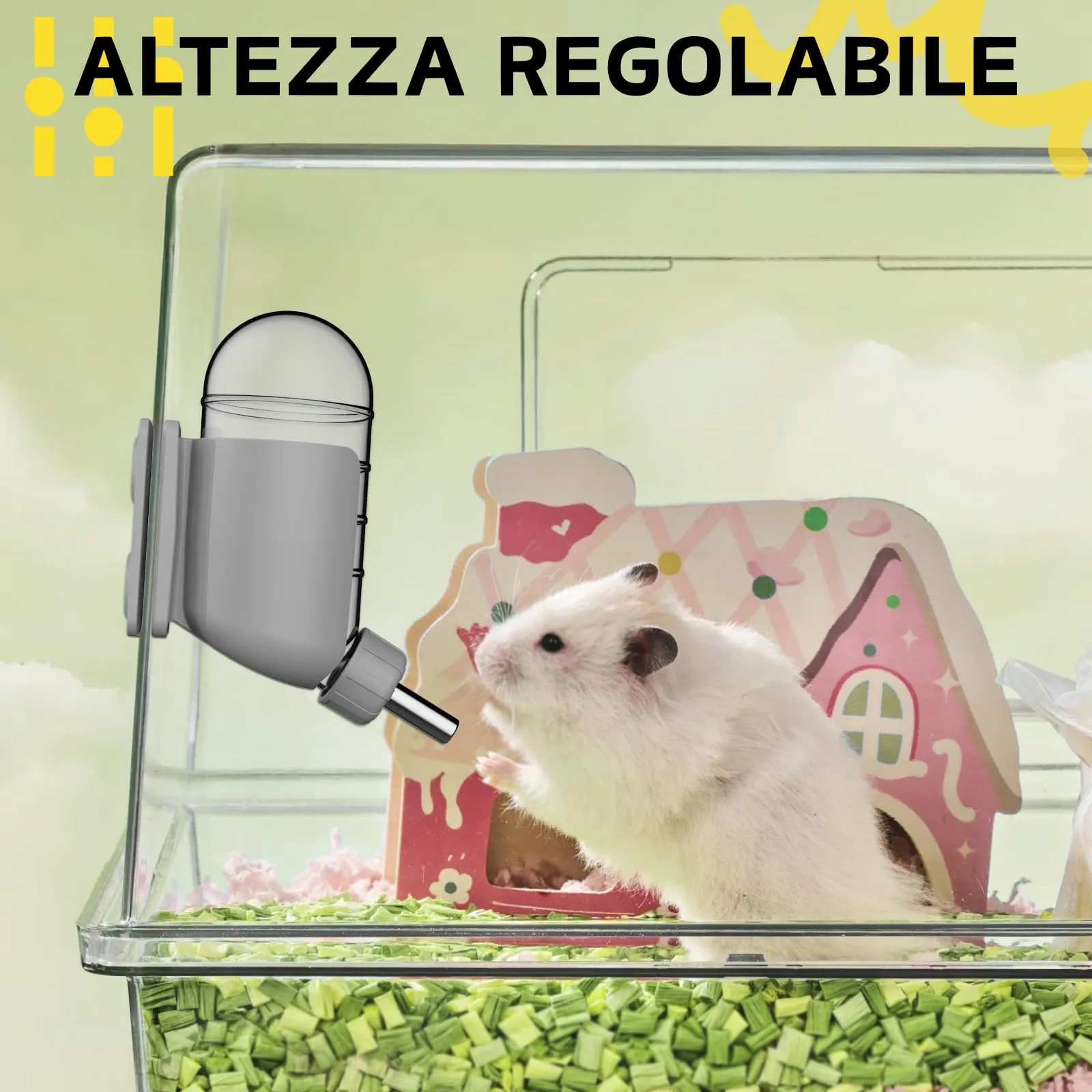 Bottiglia d'acqua per criceto con stent magnetici, supporto per bottiglie d'acqua per vasche in vetro, adatta per criceti siriani nani, gerbilli, topi, ratti, degus - immagine 6