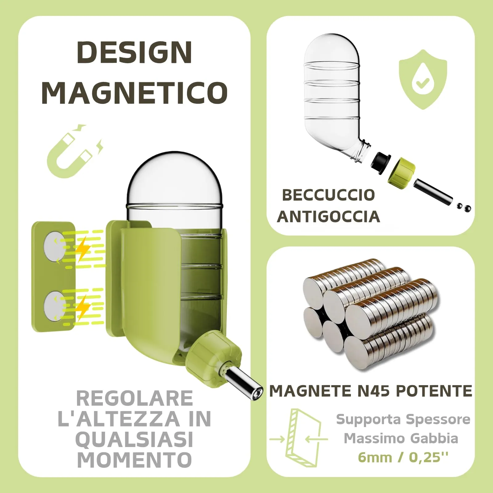 Bottiglia d'acqua per criceto con stent magnetici, supporto per bottiglie d'acqua per vasche in vetro, adatta per criceti siriani nani, gerbilli, topi, ratti, degus - immagine 2