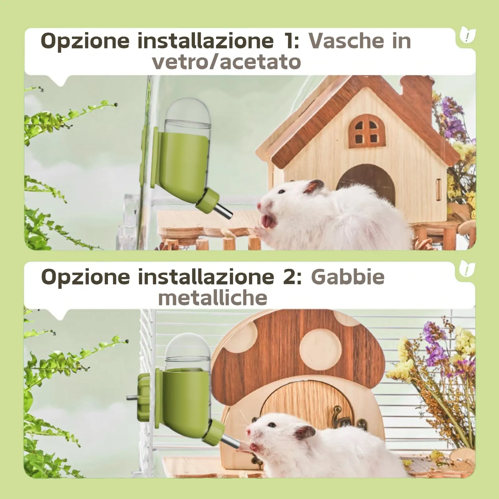 Bottiglia d'acqua per criceto con stent magnetici, supporto per bottiglie d'acqua per vasche in vetro, adatta per criceti siriani nani, gerbilli, topi, ratti, degus - immagine 5