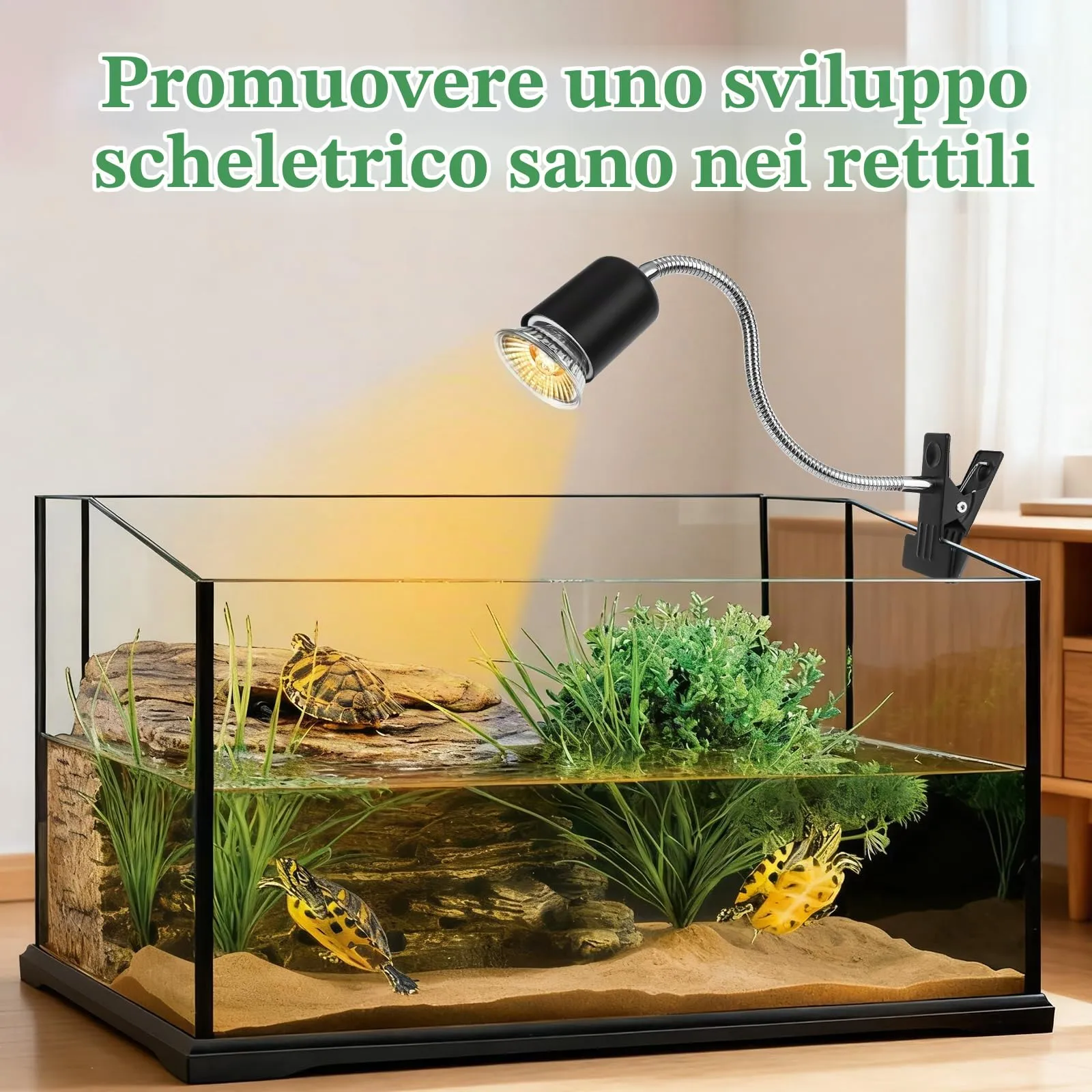 LURICO Lampada uvb Tartarughe, Lampada Rettile e Anfibio con 2 Lampadine UVA UVB, Interruttore Timer Regolabile, Lampadina Riscaldante con Morsetto Rotante a 360 ° per Tartarughe Rettili Lucertole - immagine 5