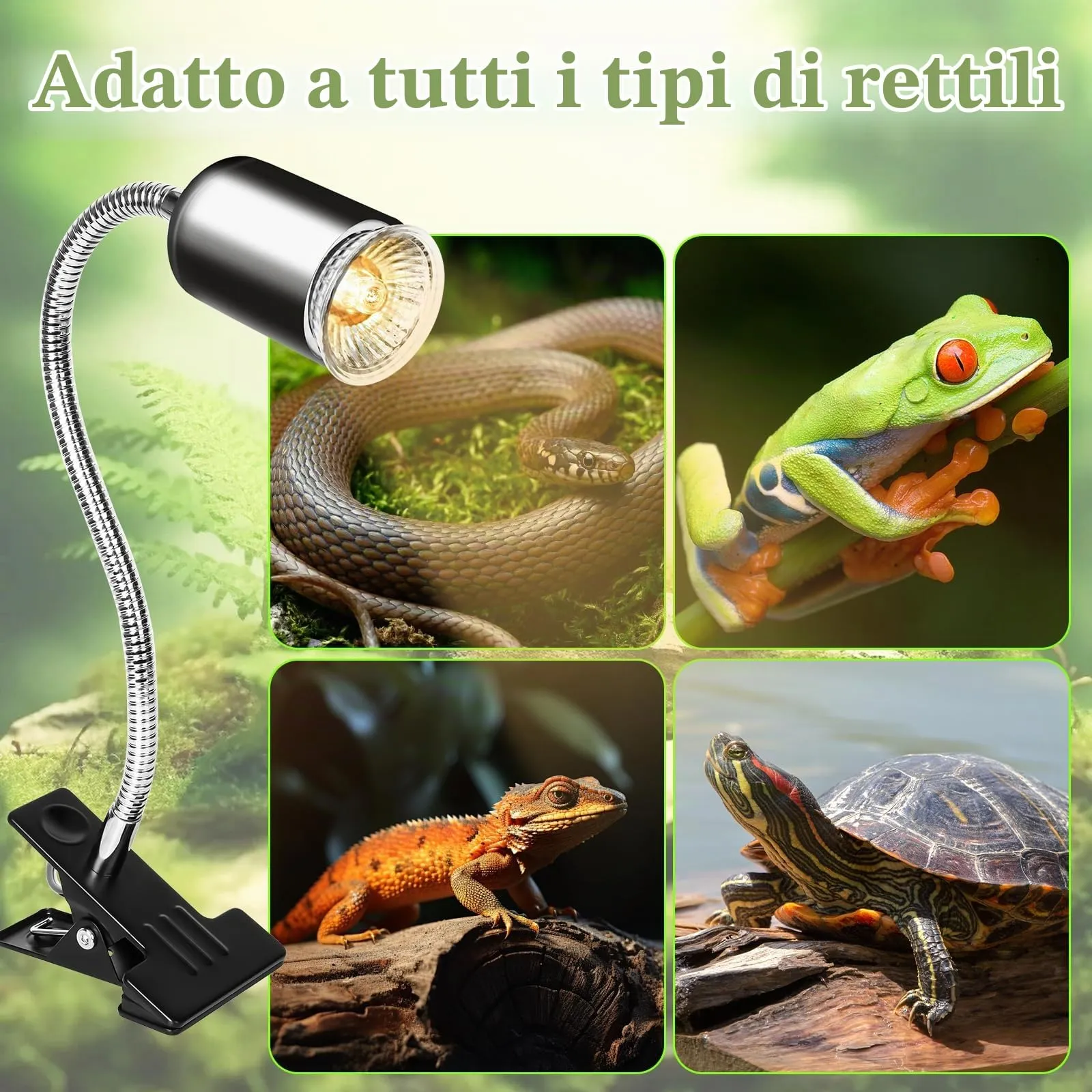 LURICO Lampada uvb Tartarughe, Lampada Rettile e Anfibio con 2 Lampadine UVA UVB, Interruttore Timer Regolabile, Lampadina Riscaldante con Morsetto Rotante a 360 ° per Tartarughe Rettili Lucertole - immagine 7