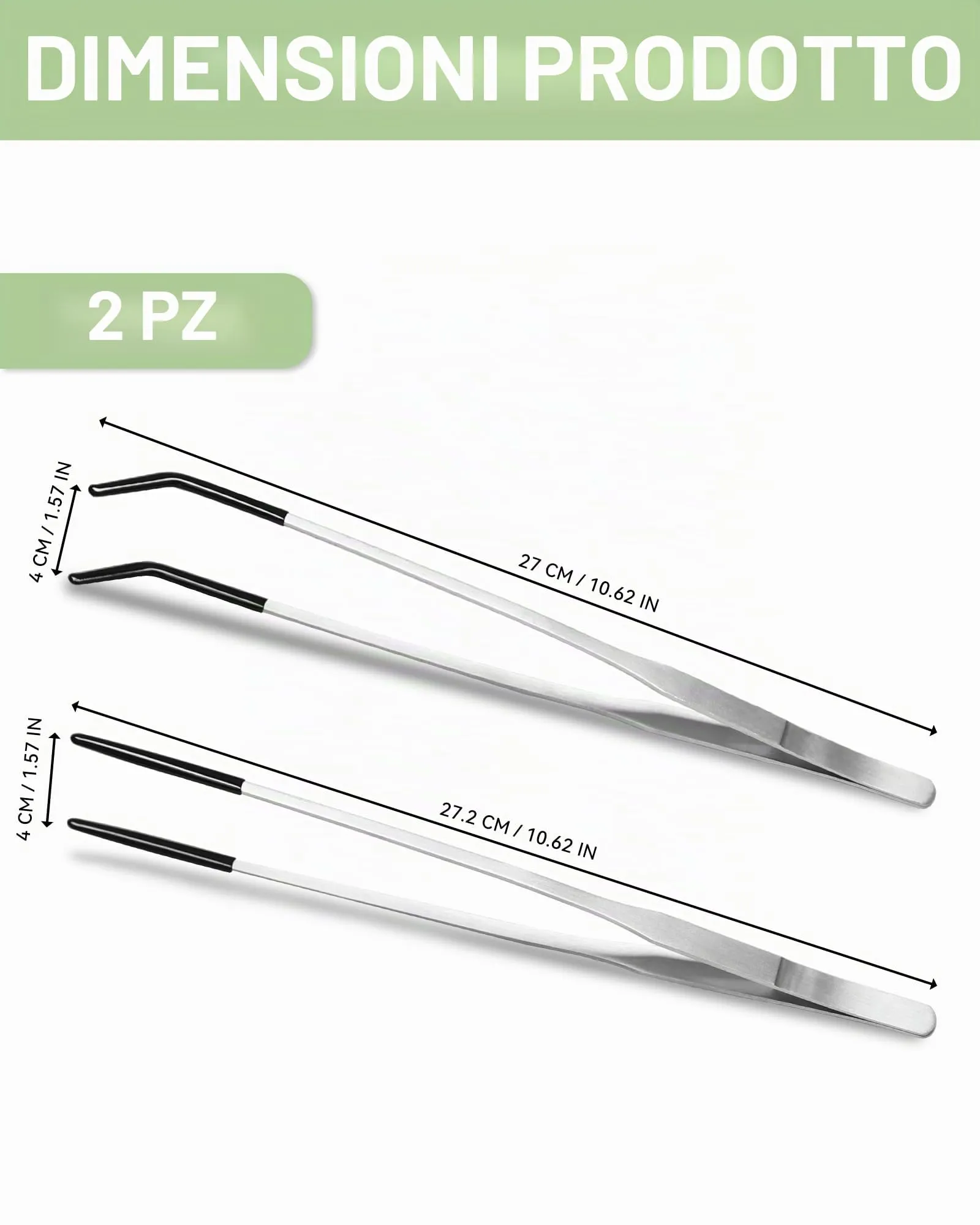 2 Pezzi 27cm Pinzette per rettili Pinzette per acquario in acciaio inox Pinzetta dritta e curva con punta in gomma Pinzette extra lunghe per alimentazione per rettili,piante acquatiche e acquari - immagine 2