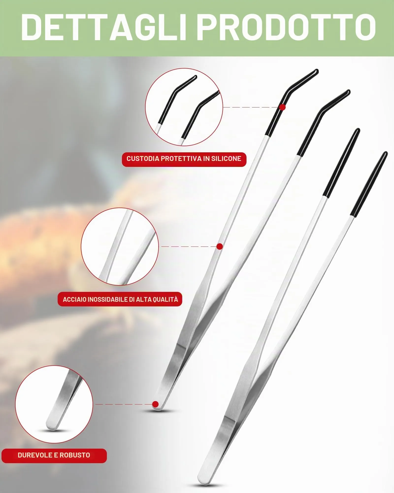 2 Pezzi 27cm Pinzette per rettili Pinzette per acquario in acciaio inox Pinzetta dritta e curva con punta in gomma Pinzette extra lunghe per alimentazione per rettili,piante acquatiche e acquari - immagine 3
