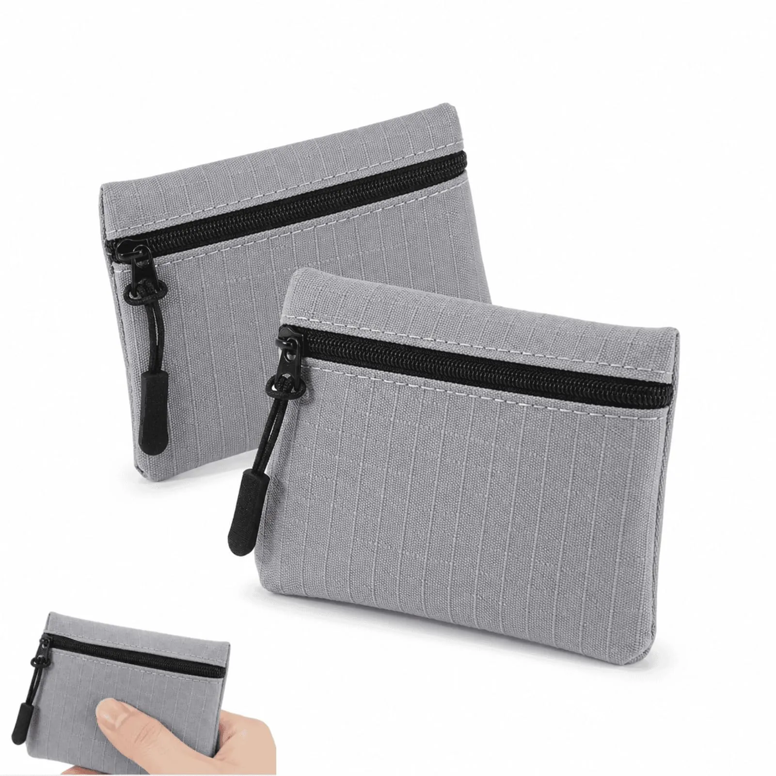 Confezione da 2 portamonete con cerniera in tessuto Oxford, piccole buste portamonete portatili per donne, uomini e bambini,Grigio - immagine 1