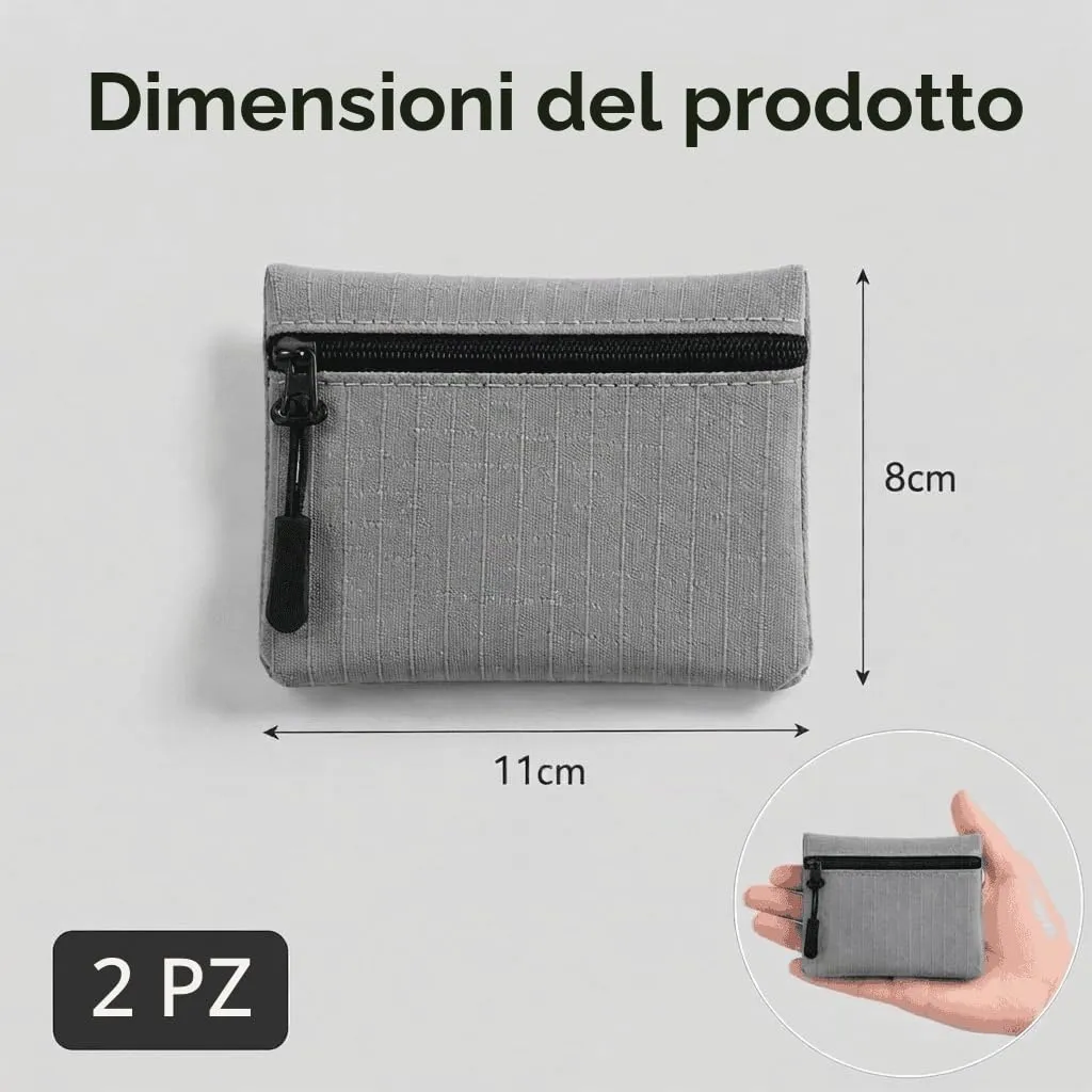 Confezione da 2 portamonete con cerniera in tessuto Oxford, piccole buste portamonete portatili per donne, uomini e bambini,Grigio - immagine 2