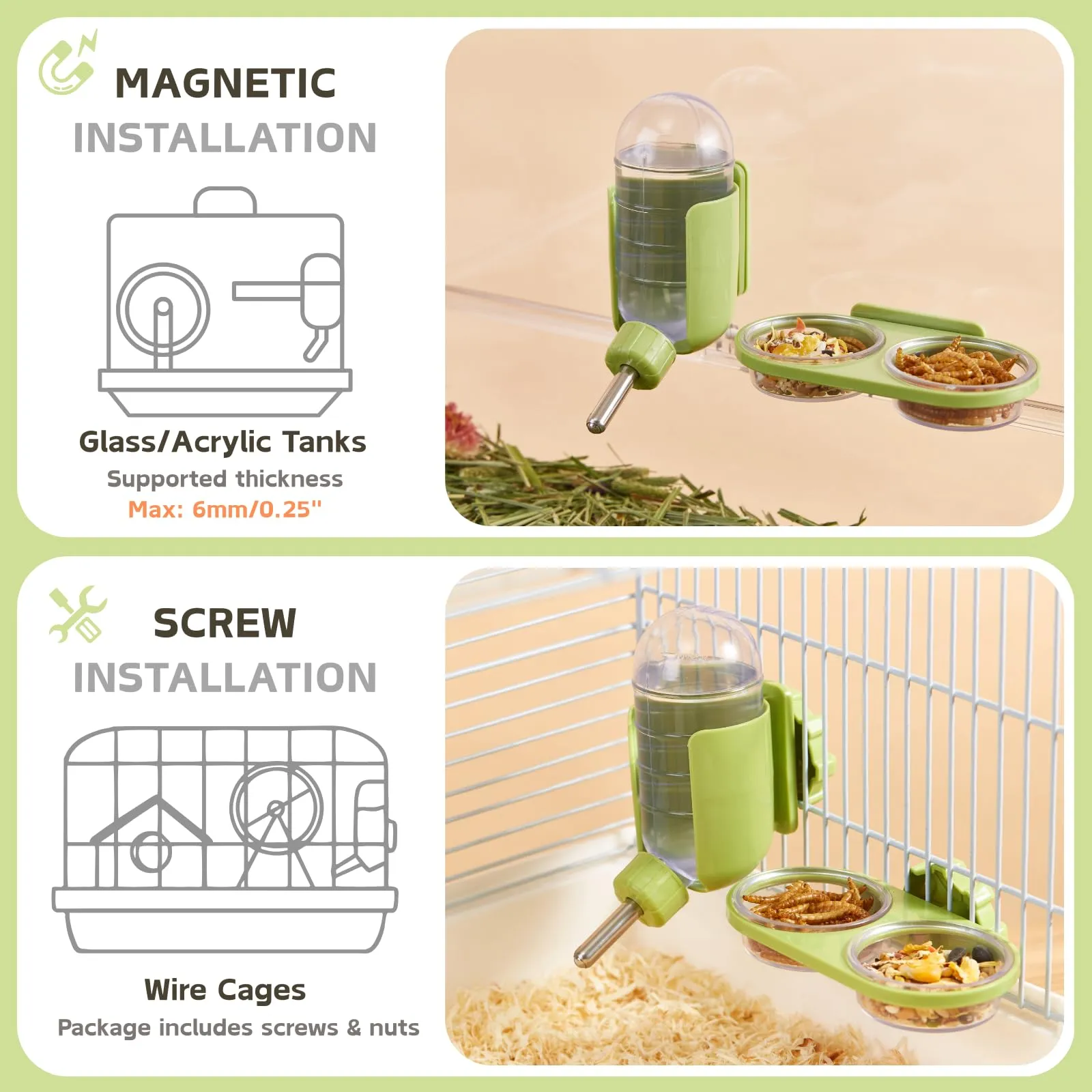 Scaffalatura magnetica per rettili con 2 ciotole in plastica, ciotola per alimenti e acqua per criceti nani crested geco (grigio, confezione da 2, montata magneticamente) - immagine 9