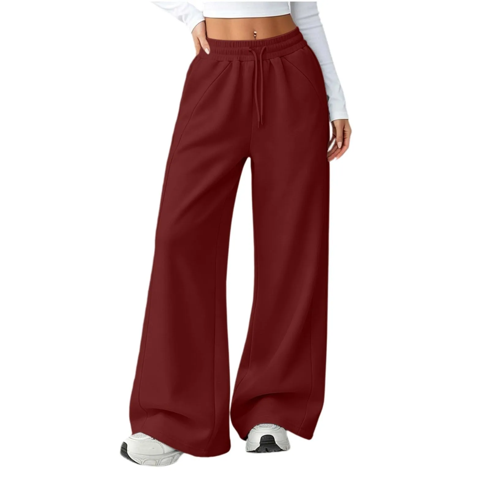 Generico Pantaloni da Jogging da Donna a Gamba Larga da Donna Pantaloni da Jogging Larghi a Vita Alta Pants Sportivi Casual con Coulisse E Tasche - immagine 1