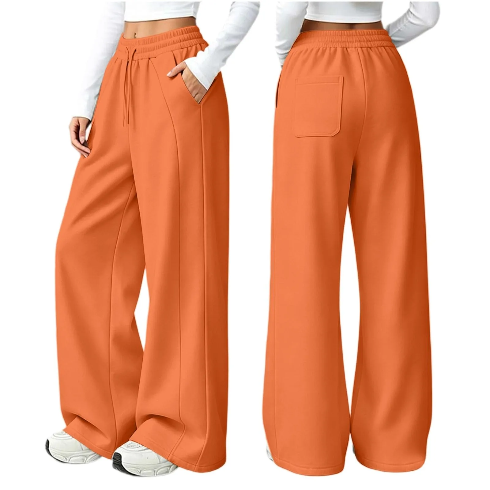 Generico Pantaloni da Jogging da Donna a Gamba Larga da Donna Pantaloni da Jogging Larghi a Vita Alta Pants Sportivi Casual con Coulisse E Tasche - immagine 5