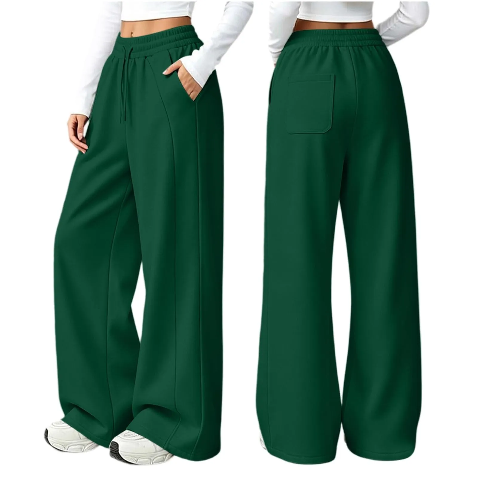 Generico Pantaloni da Jogging da Donna a Gamba Larga da Donna Pantaloni da Jogging Larghi a Vita Alta Pants Sportivi Casual con Coulisse E Tasche - immagine 6