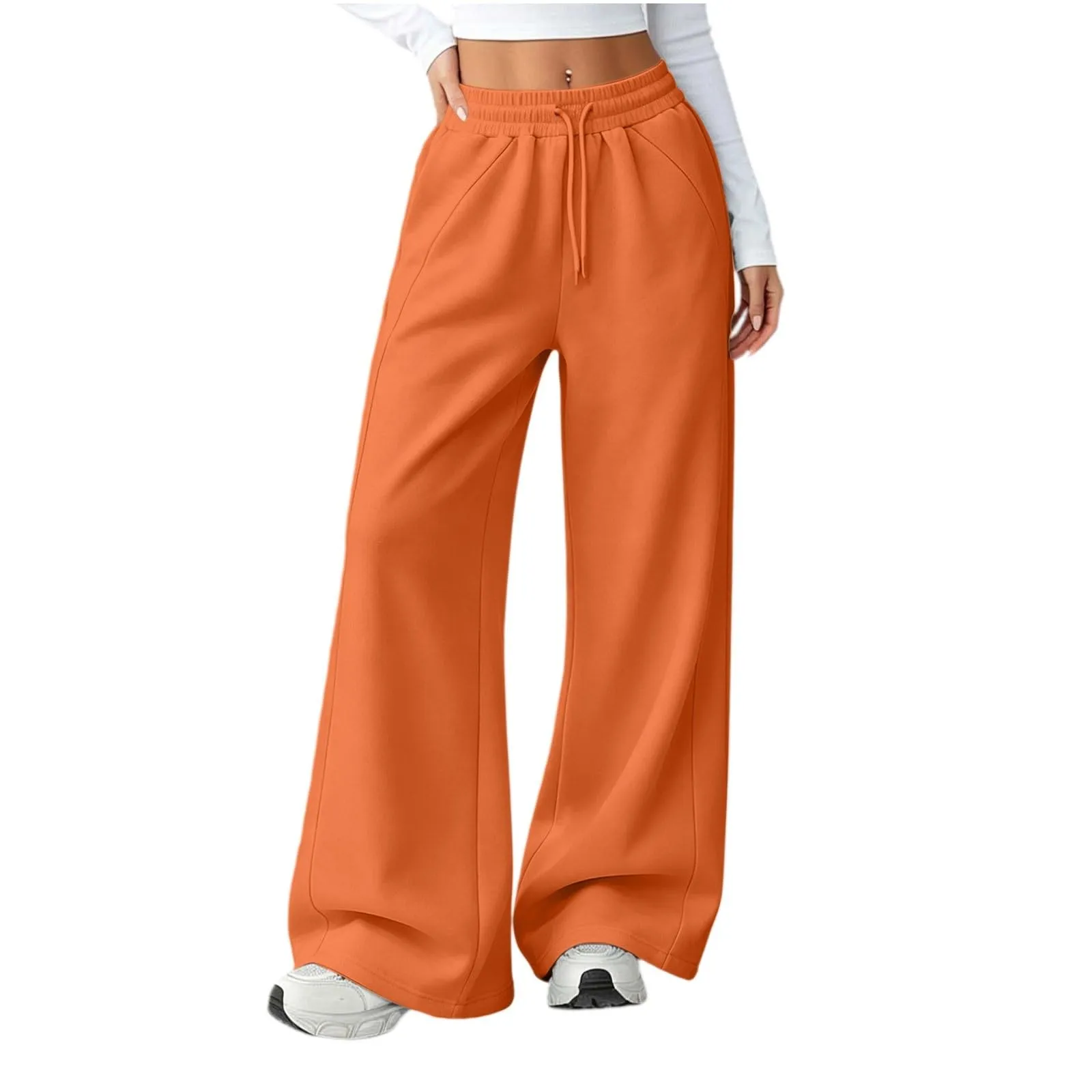 Generico Pantaloni da Jogging da Donna a Gamba Larga da Donna Pantaloni da Jogging Larghi a Vita Alta Pants Sportivi Casual con Coulisse E Tasche - immagine 1