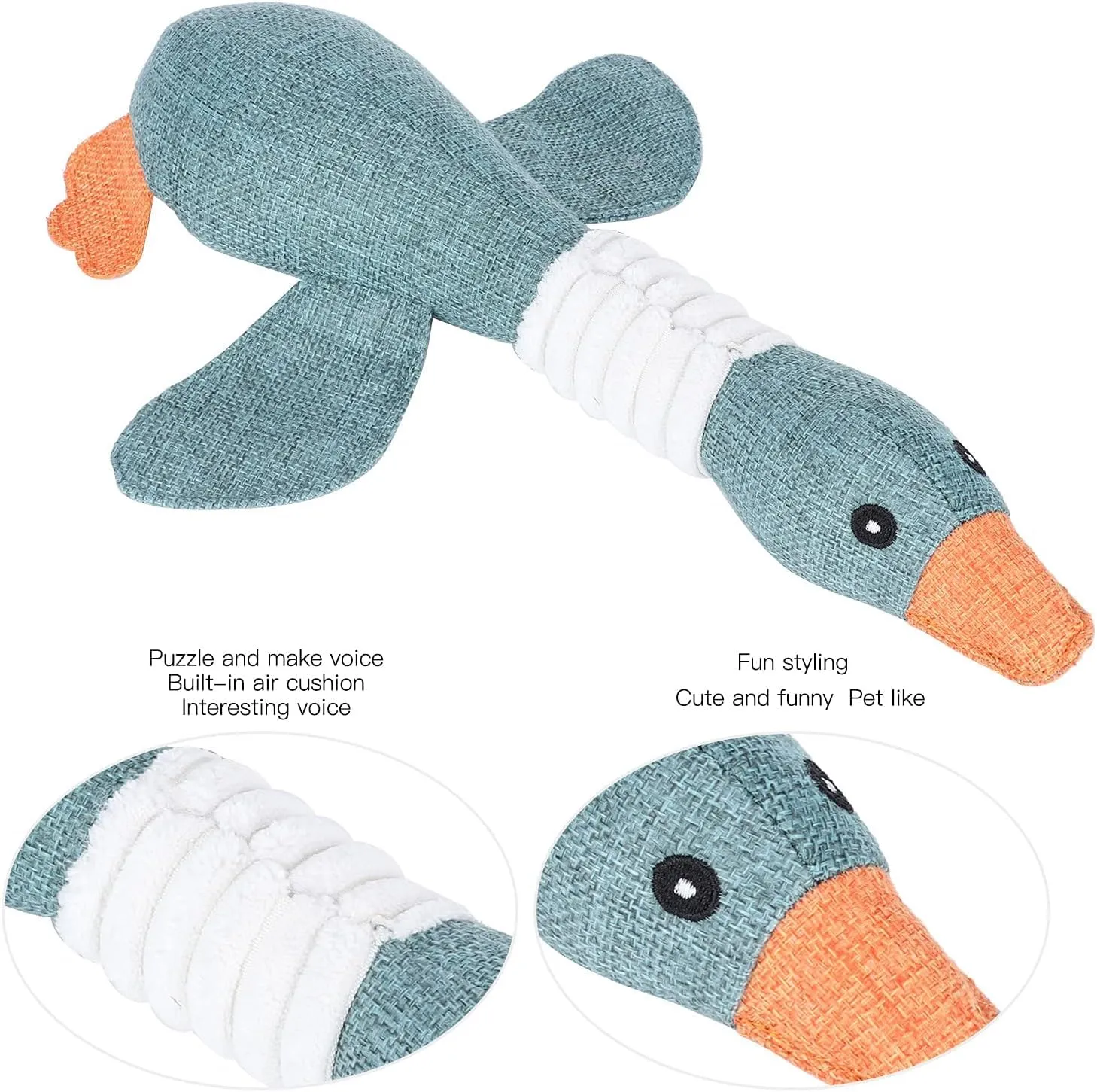 ZUMME Giocattolo da masticare Anatra. 28 * 32cm Peluche per cani, Peluche cigolante, Gioco interattivo per cani, Peluche interattiva da coccolare, per cani di taglia piccola, media e grande (Blu) - immagine 2
