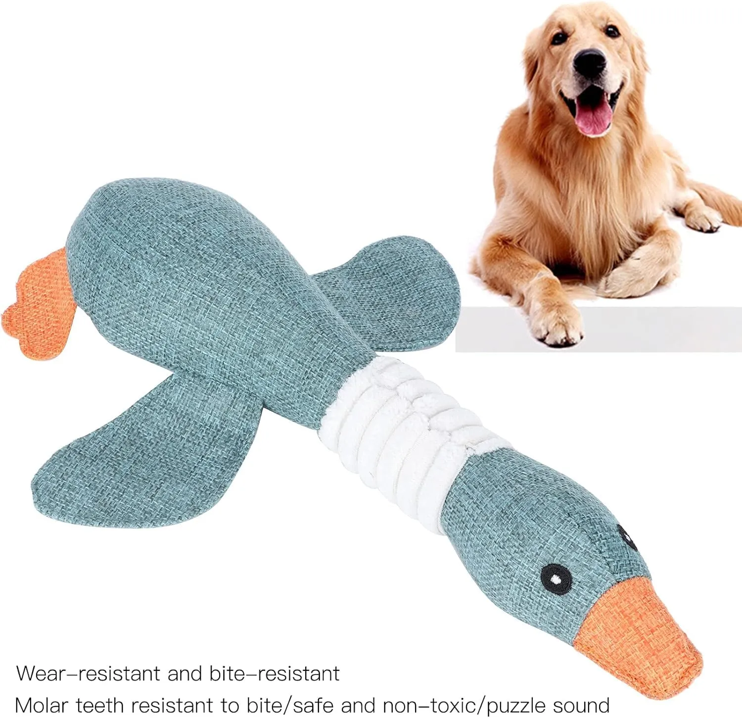 ZUMME Giocattolo da masticare Anatra. 28 * 32cm Peluche per cani, Peluche cigolante, Gioco interattivo per cani, Peluche interattiva da coccolare, per cani di taglia piccola, media e grande (Blu) - immagine 4