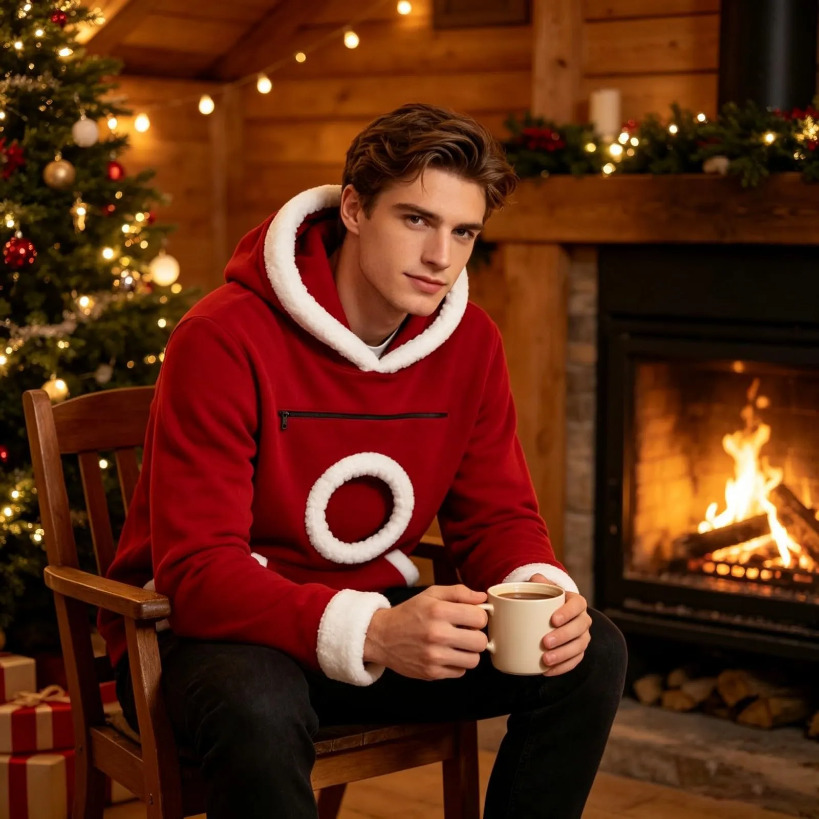 Felpa Donna Uomo con Cappuccio e Tasca Rotonda in Pelliccia Bianca Porta Cane, Apertura per la Testa, Rosso, Felpe Autunno Inverno per Animali Domestici, Regalo di Natale per gli Amanti dei Cani - immagine 5