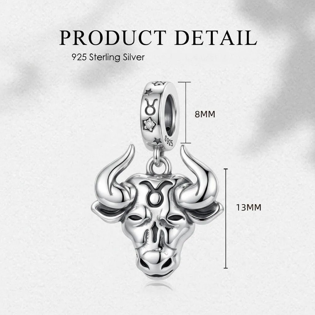 ROMANTICWORK Argento Sterling 925 koala/maialino/gatto/colibrari/bovino/manzo/leone/volpe/scimmia/teschio/tigre/panda rosso per braccialetti animali gioielli da donna, 13*8mm, Argento sterling - immagine 5