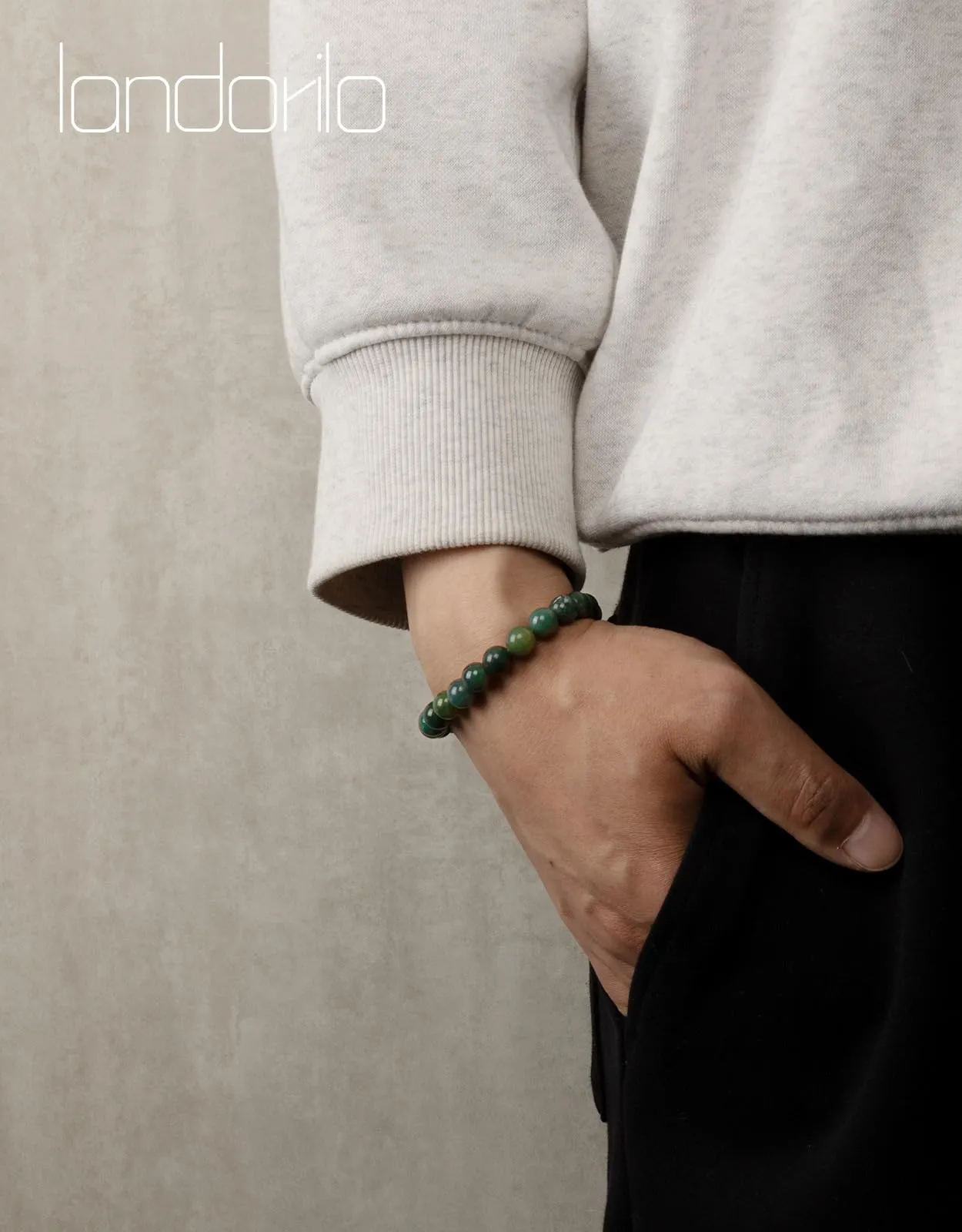Landorilo Bracciale in Pietre Naturale per Donna Uomo, Agata Muschiata - immagine 2